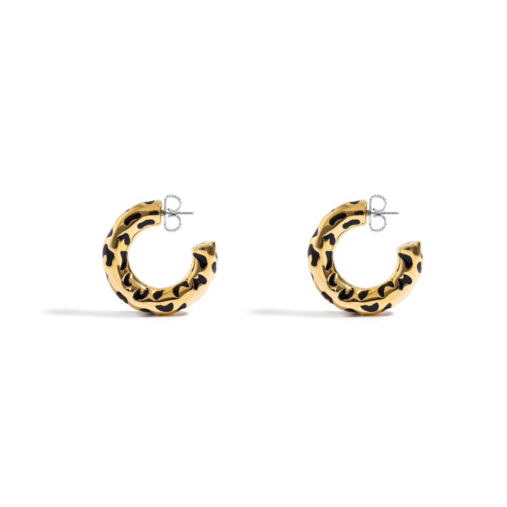 SMALL LEOPARDO HOOPS IN 18K YELLOW GOLD PLATED SILVER WITH ENAMEL DETAILS