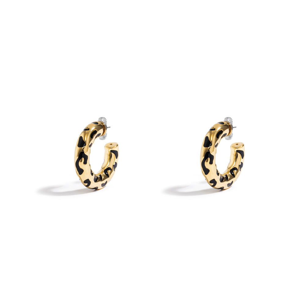 SMALL LEOPARDO HOOPS IN 18K YELLOW GOLD PLATED SILVER WITH ENAMEL DETAILS