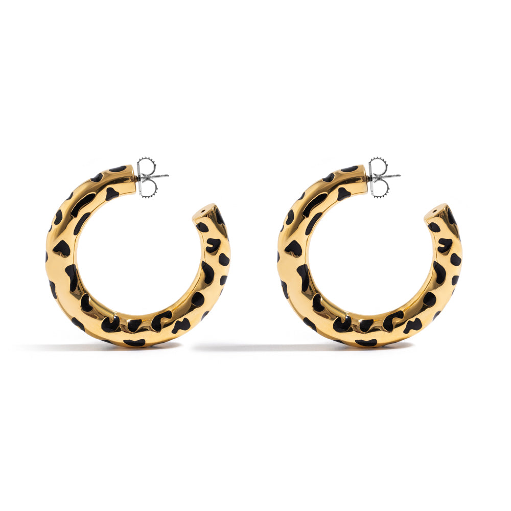 LARGE LEOPARDO HOOPS IN 18K YELLOW GOLD PLATED SILVER WITH ENAMEL DETAILS
