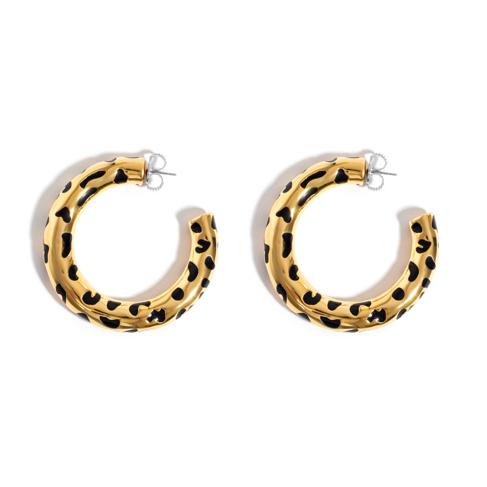 LARGE LEOPARDO HOOPS IN 18K YELLOW GOLD PLATED SILVER WITH ENAMEL DETAILS