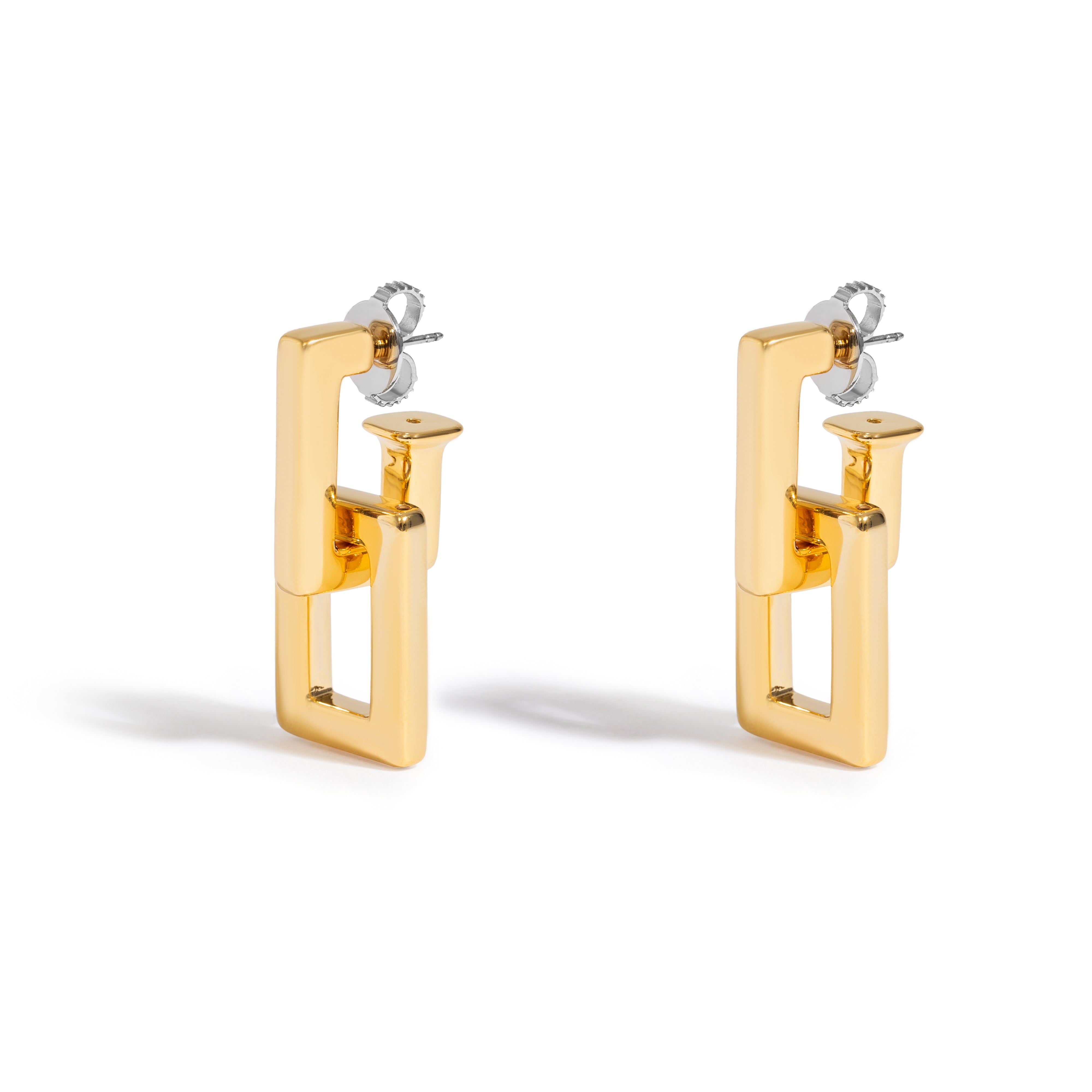 ROCK DOUBLE LINK EARRING IN 18K YELLOW GOLD PLATED SILVER