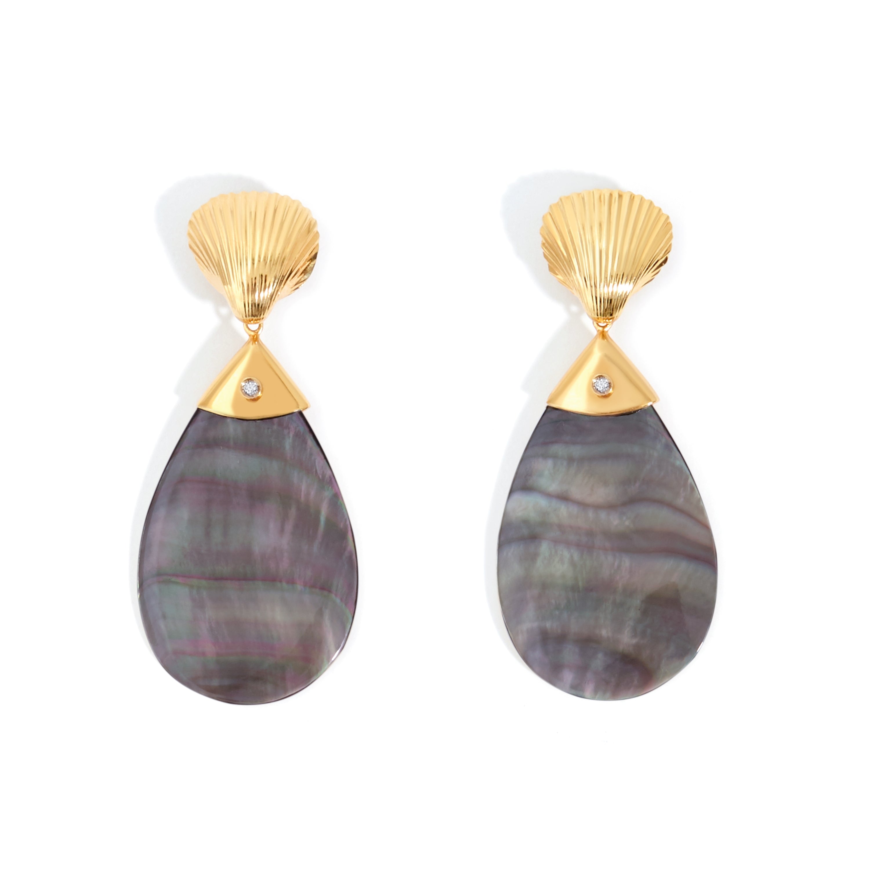 MADREPERLA NERA EARRING IN 18K YELLOW GOLD PLATED SILVER WITH MOTHER OF PEARL AND DIAMOND