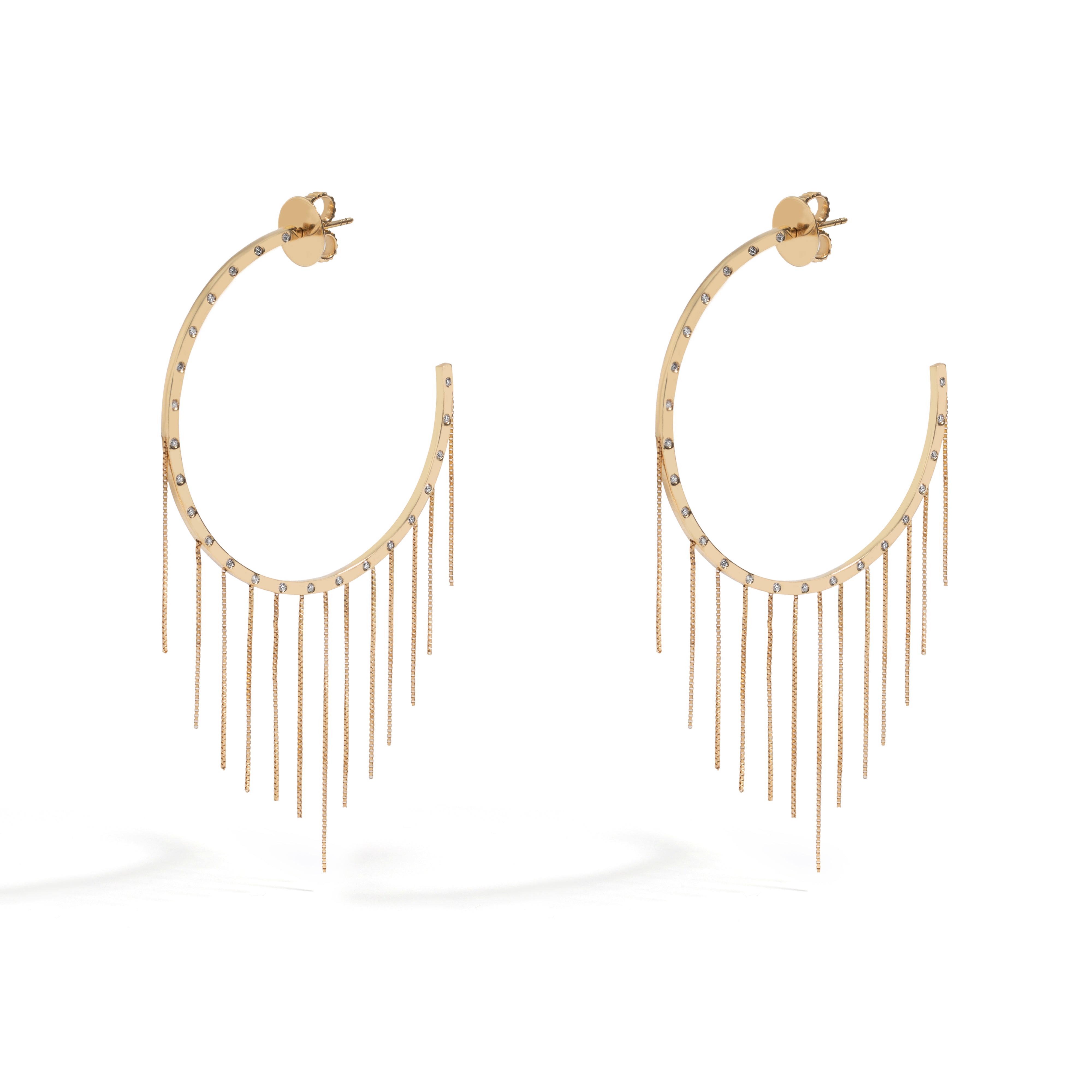 NEW VINTAGE FRINGE HOOP EARRING IN 18K YELLOW GOLD WITH DIAMOND