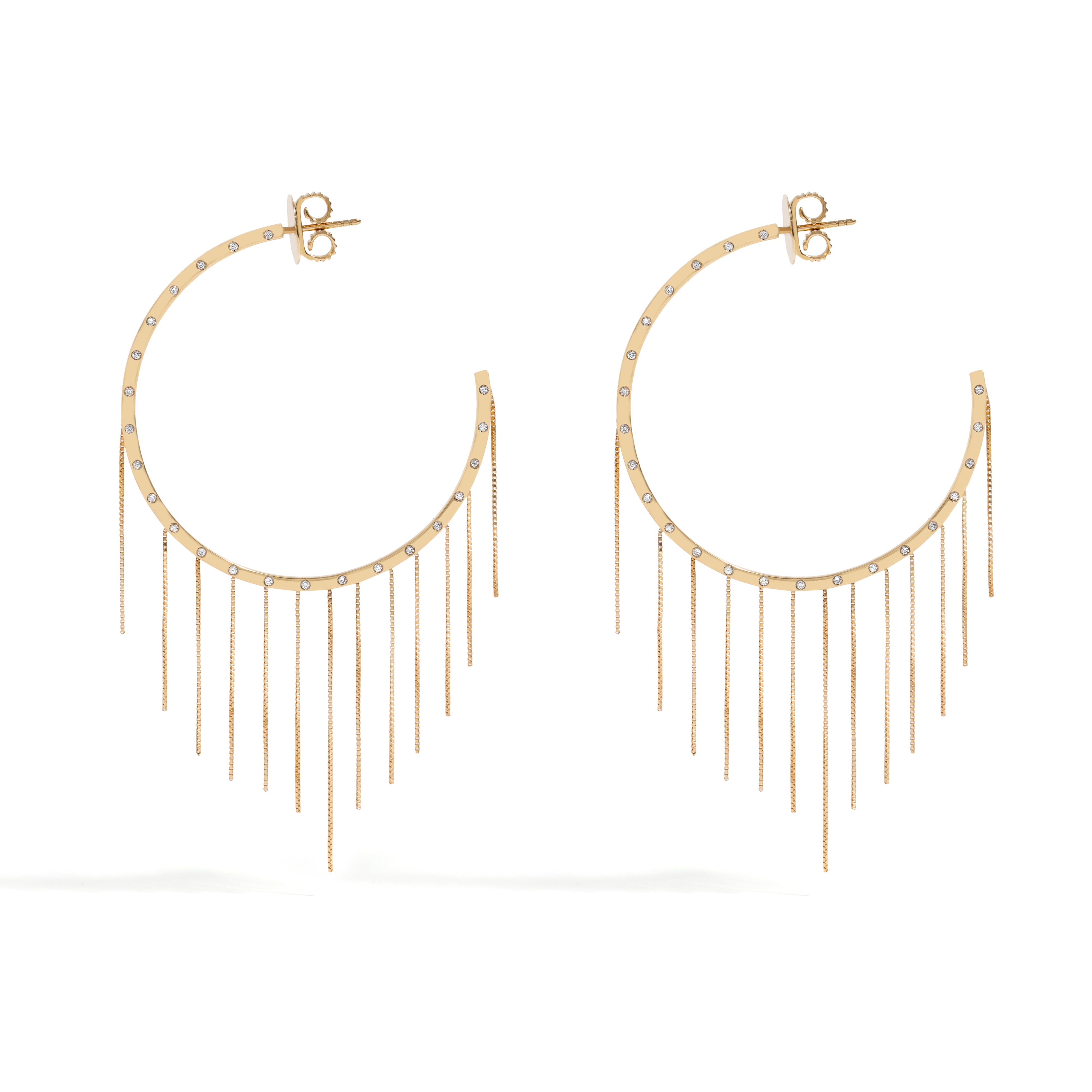 NEW VINTAGE FRINGE HOOP EARRING IN 18K YELLOW GOLD WITH DIAMOND