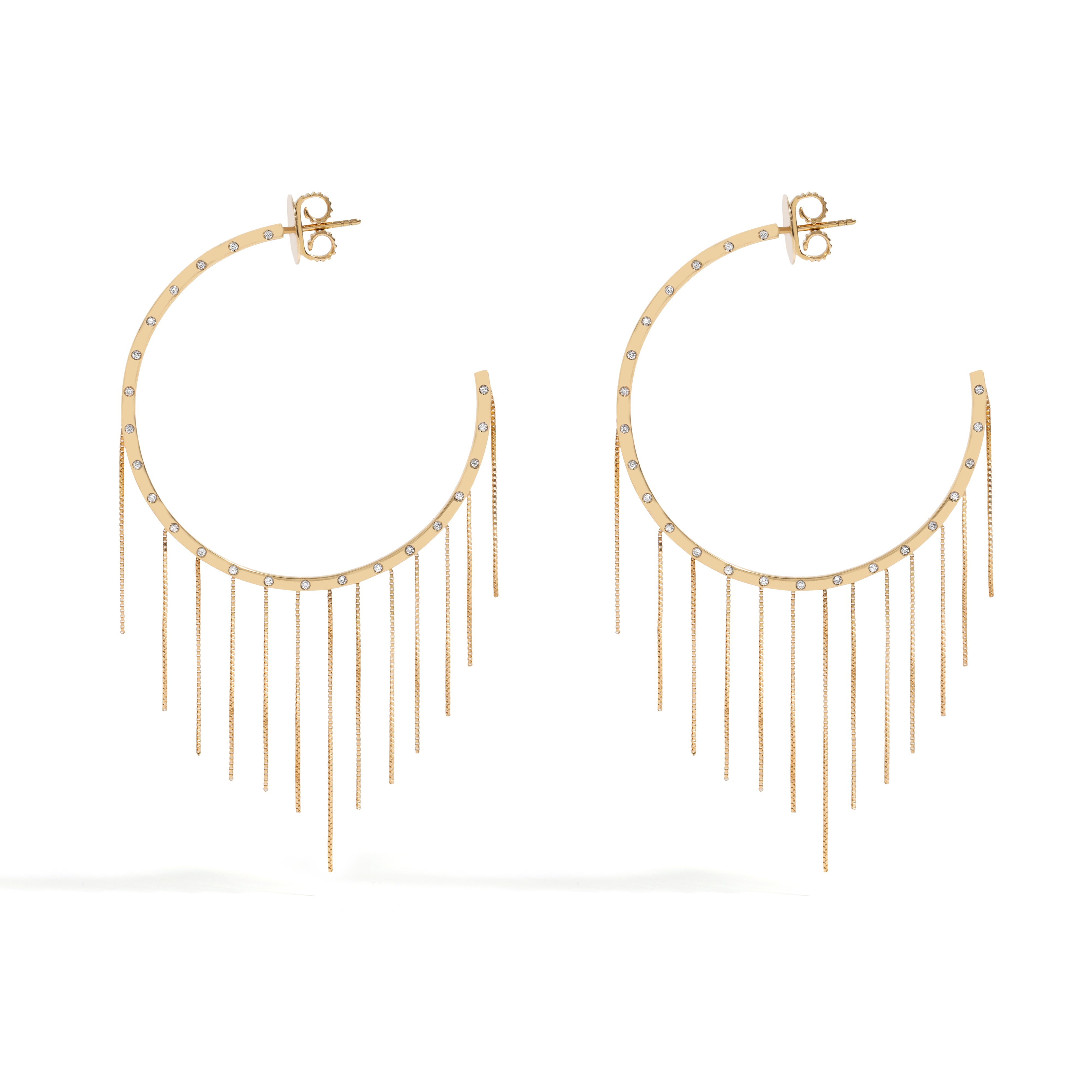 NEW VINTAGE FRINGE HOOP EARRING IN 18K YELLOW GOLD WITH DIAMOND