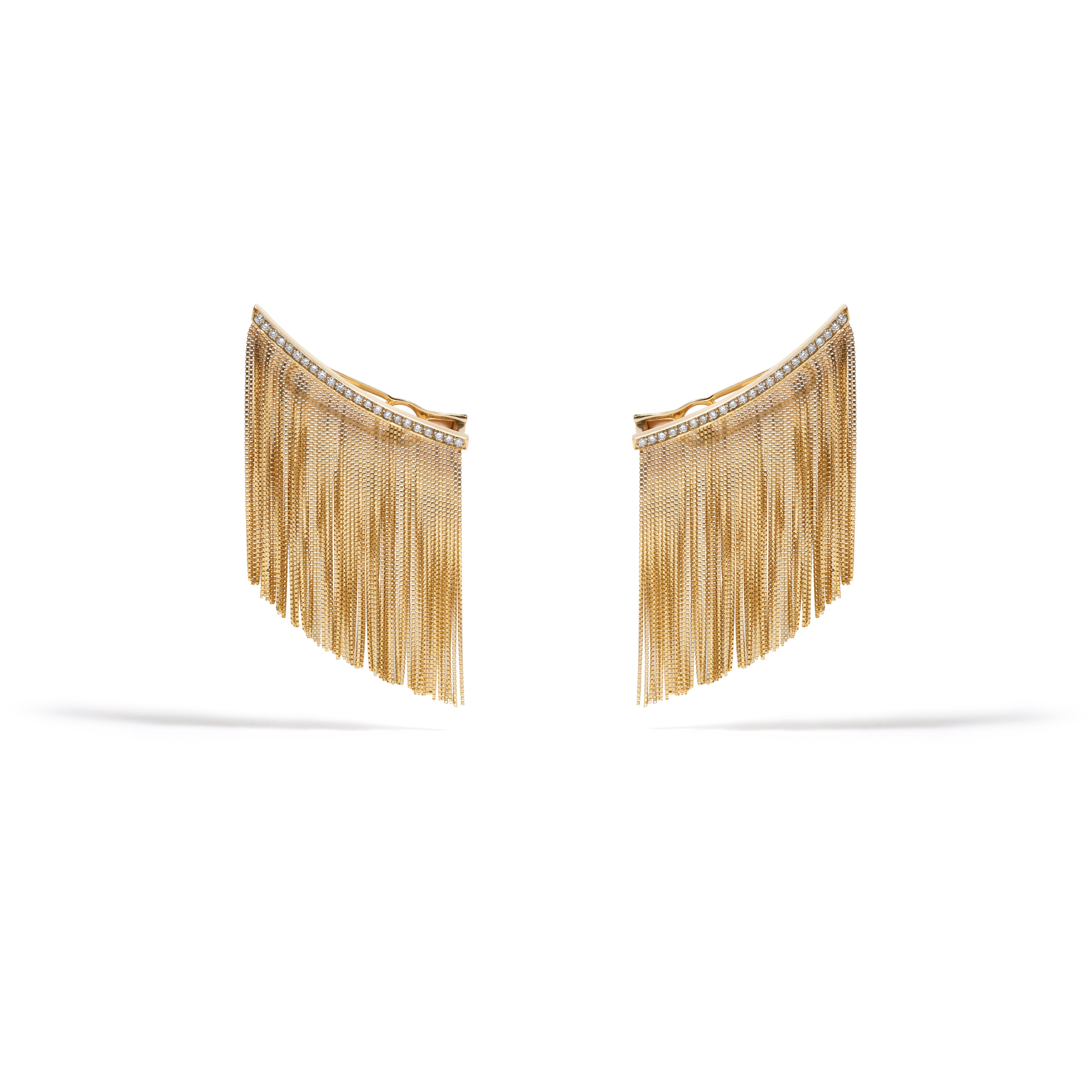 NEW VINTAGE POWER FRINGE EARRING IN 18K YELLOW GOLD WITH DIAMOND