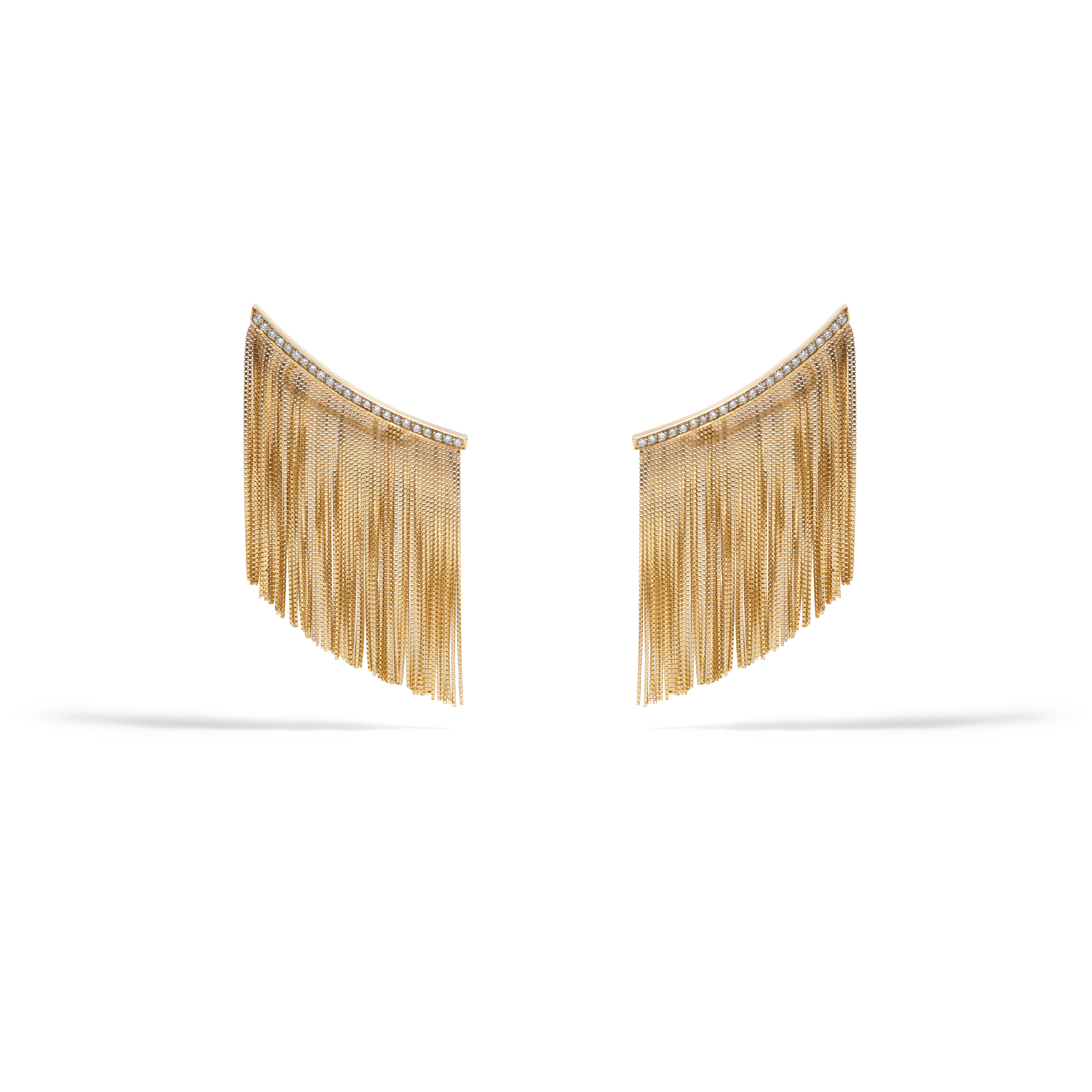 NEW VINTAGE POWER FRINGE EARRING IN 18K YELLOW GOLD WITH DIAMOND