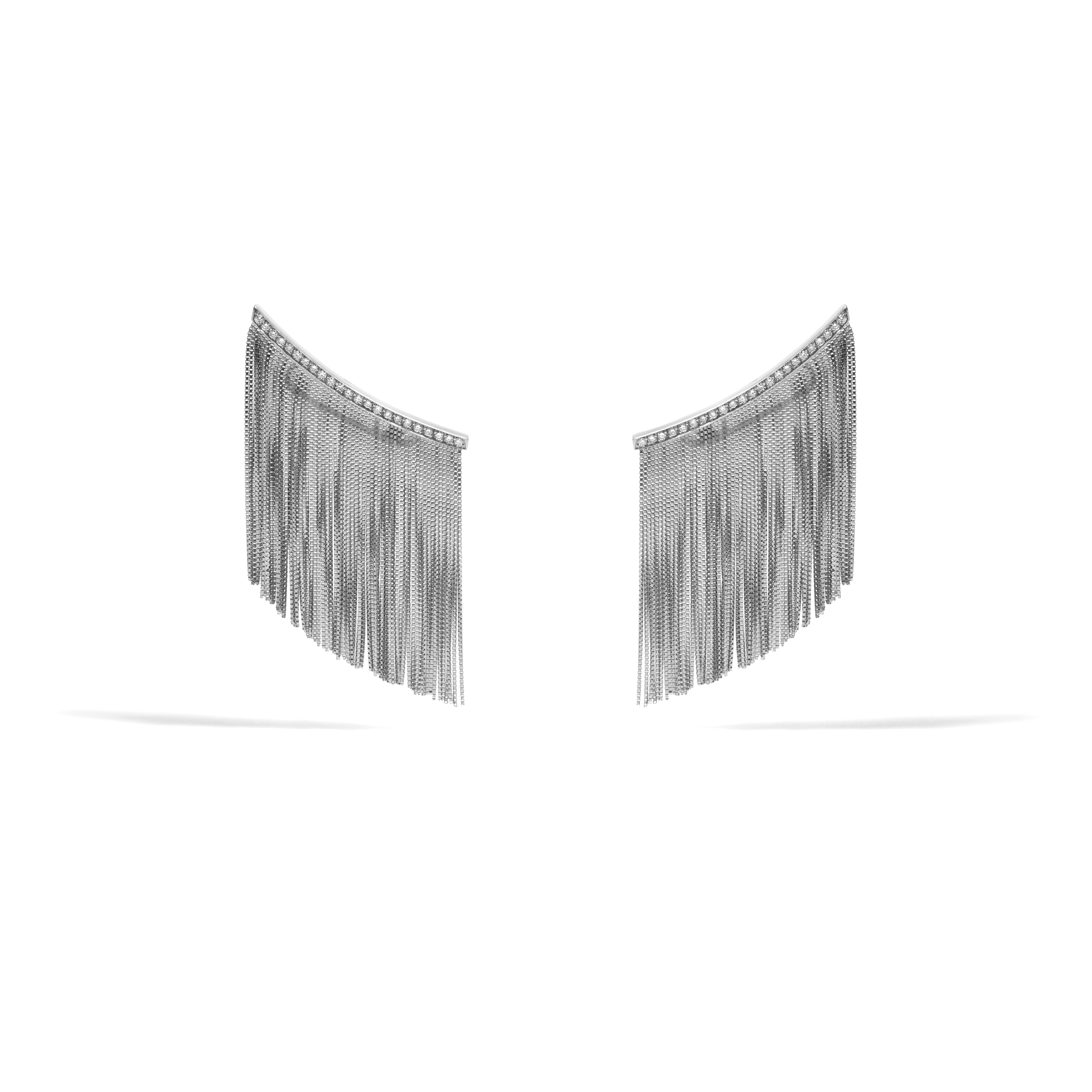 NEW VINTAGE POWER FRINGE EARRING IN 18K WHITE GOLD WITH DIAMOND