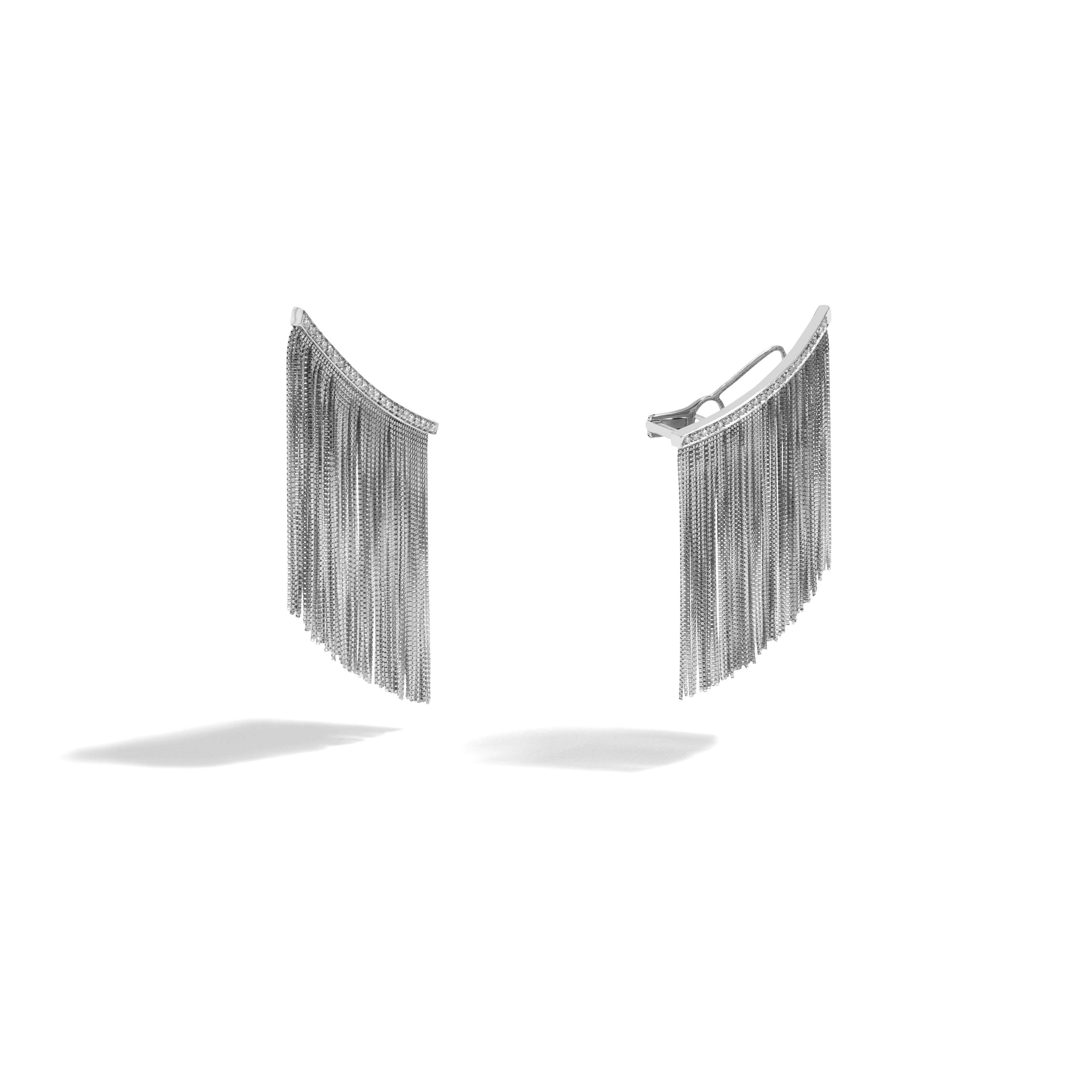 NEW VINTAGE POWER FRINGE EARRING IN 18K WHITE GOLD WITH DIAMOND