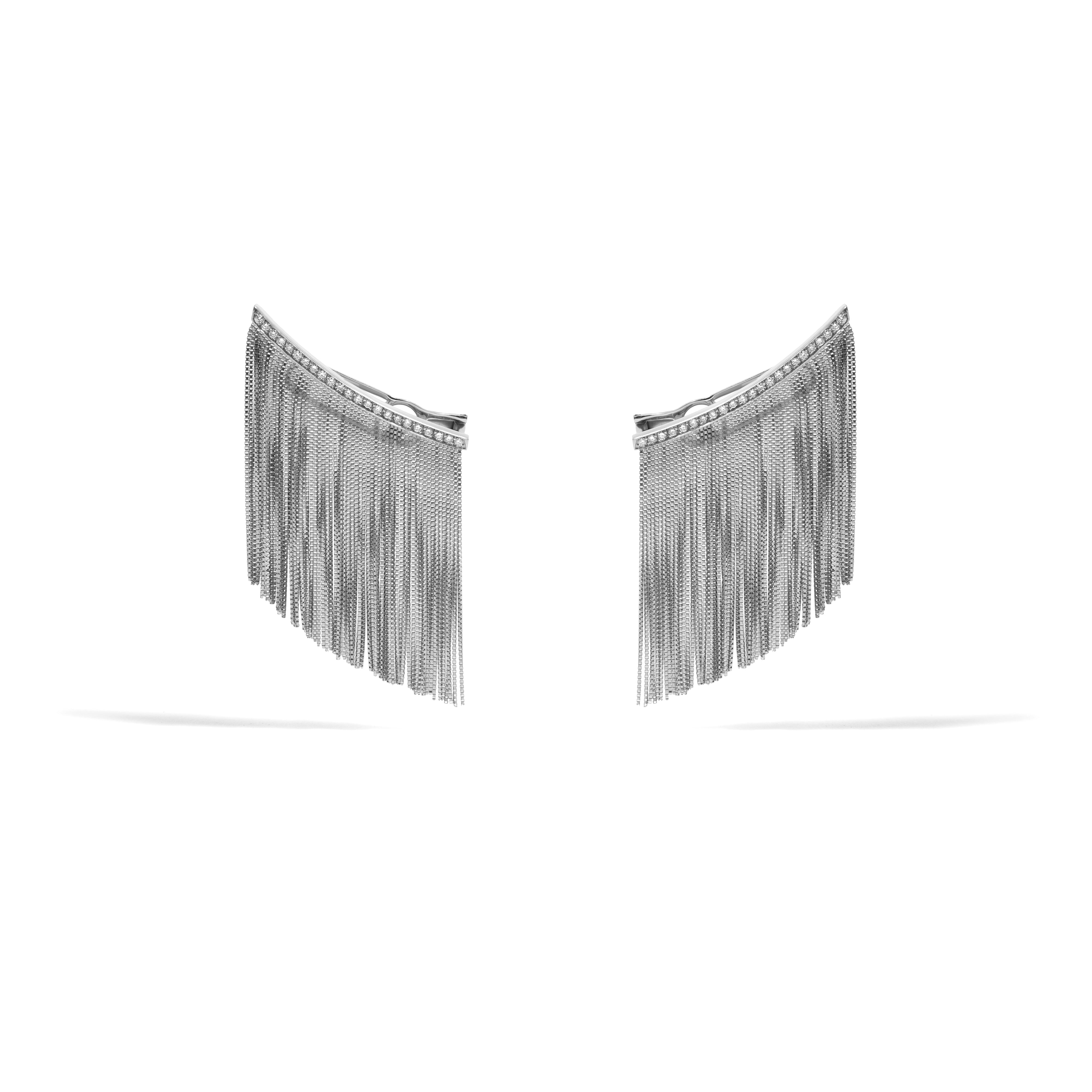 NEW VINTAGE POWER FRINGE EARRING IN 18K WHITE GOLD WITH DIAMOND