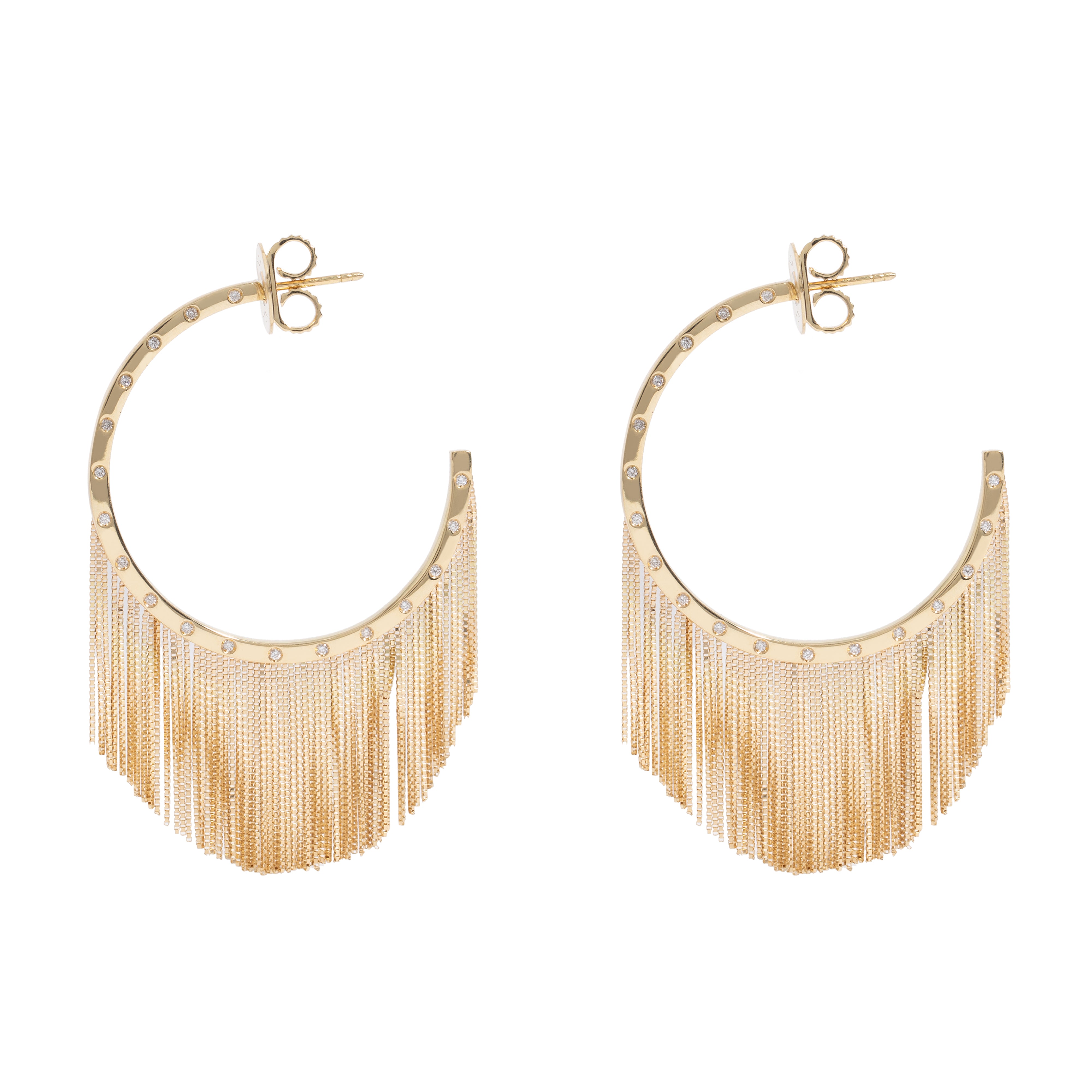 NEW VINTAGE POWER FRINGE HOOP EARRING IN 18K YELLOW GOLD WITH DIAMOND