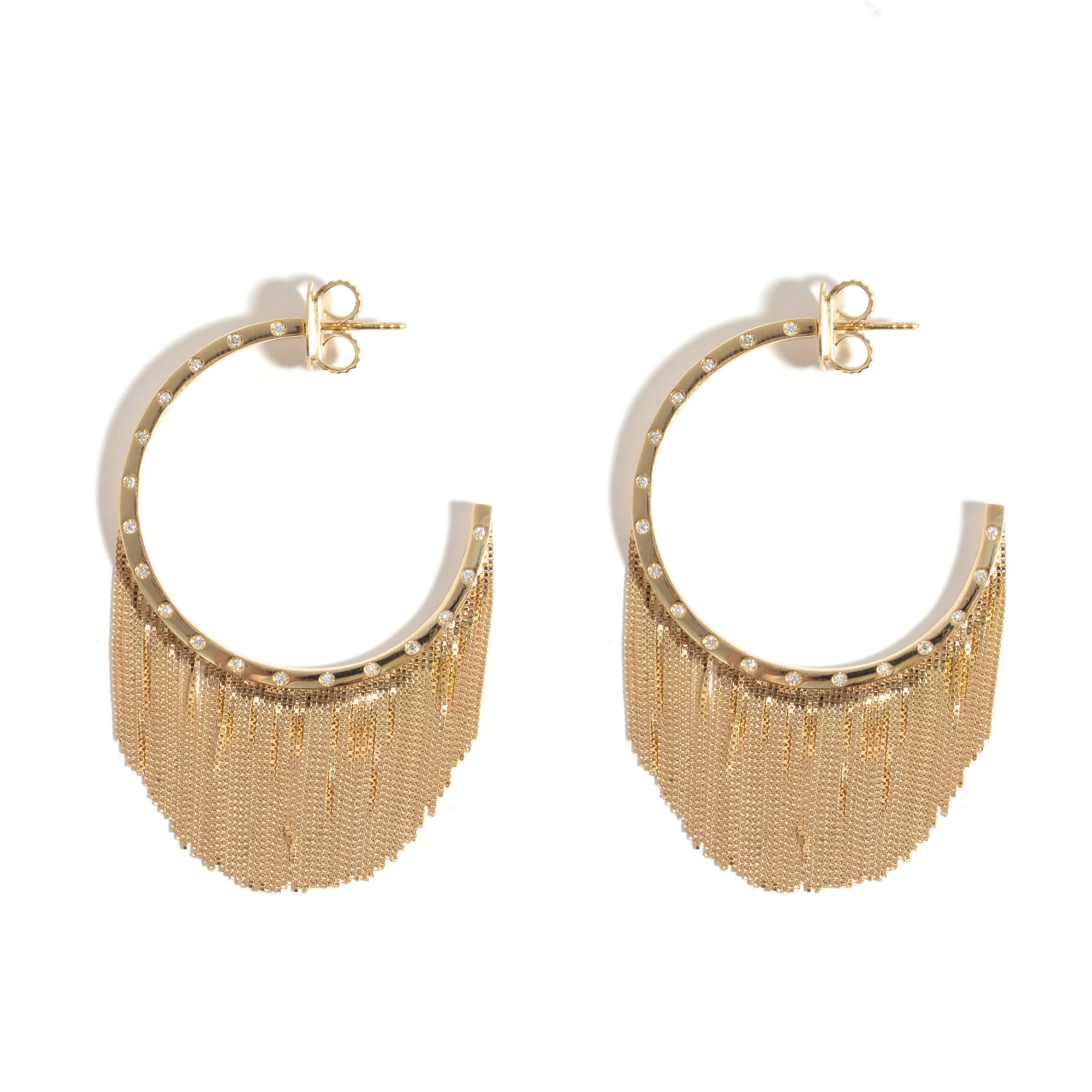 NEW VINTAGE POWER FRINGE HOOP EARRING IN 18K YELLOW GOLD WITH DIAMOND