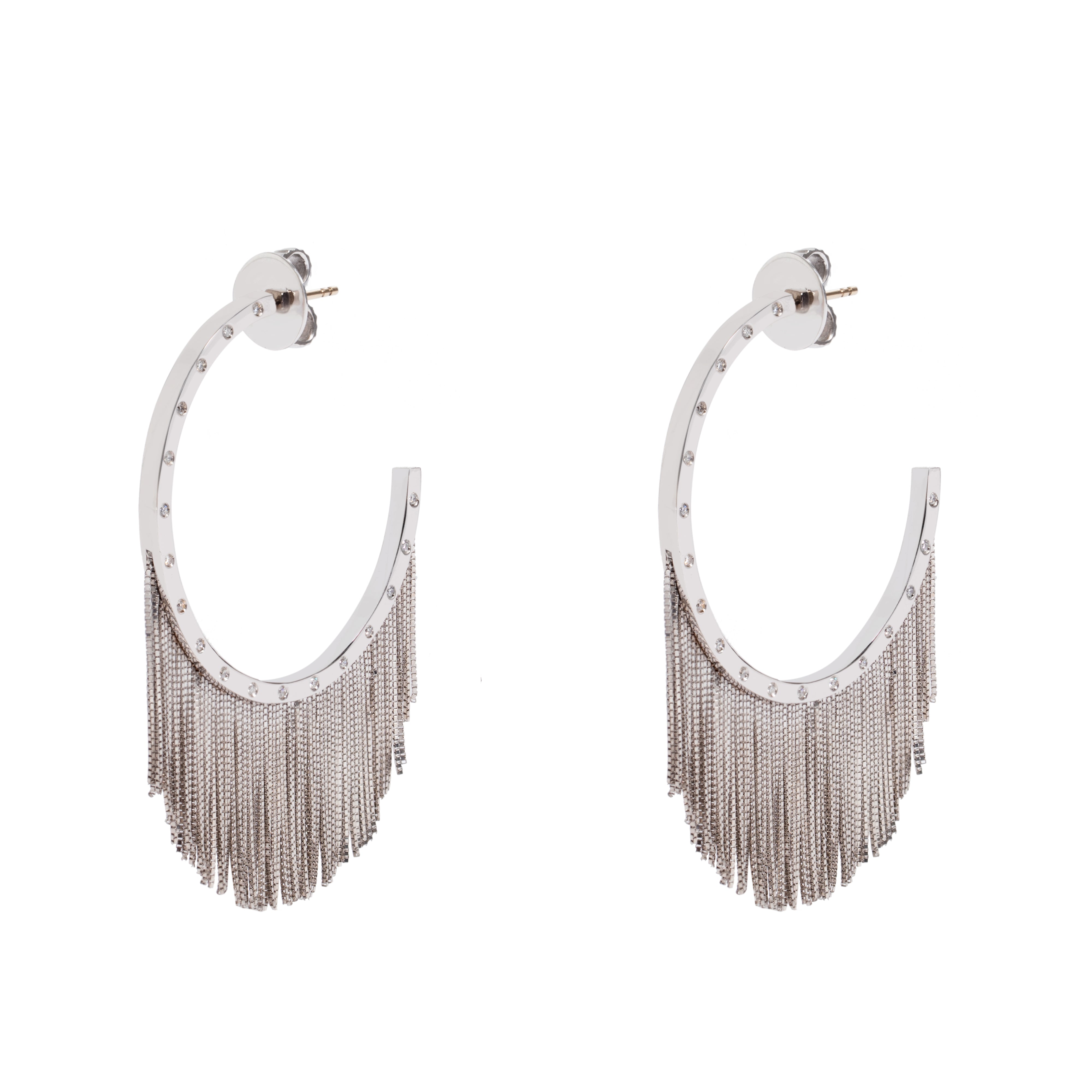 NEW VINTAGE POWER FRINGE EARRING IN 18K WHITE GOLD WITH DIAMOND