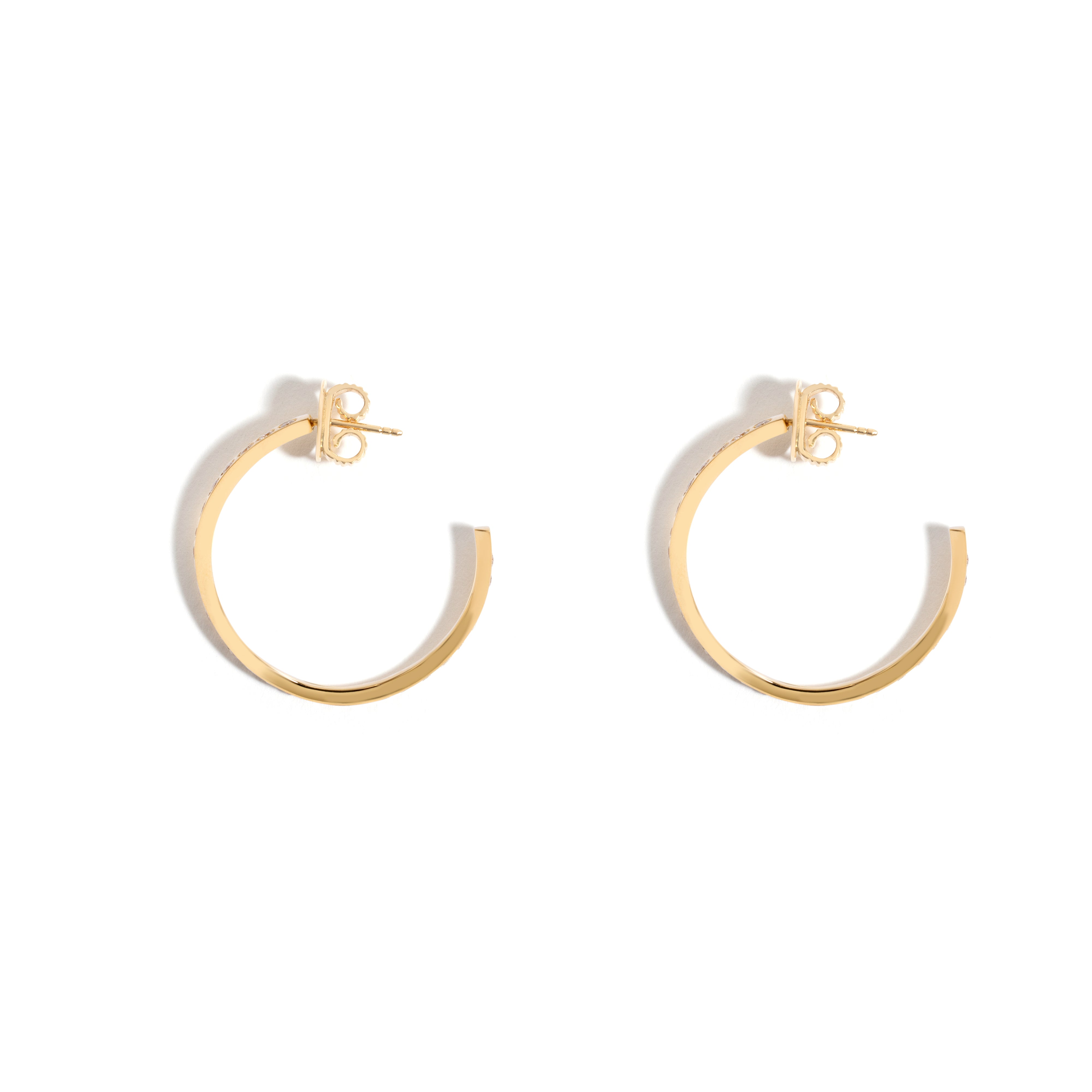 NEW VINTAGE POWER MEDIUM HOOP EARRING IN 18K YELLOW GOLD WITH DIAMOND