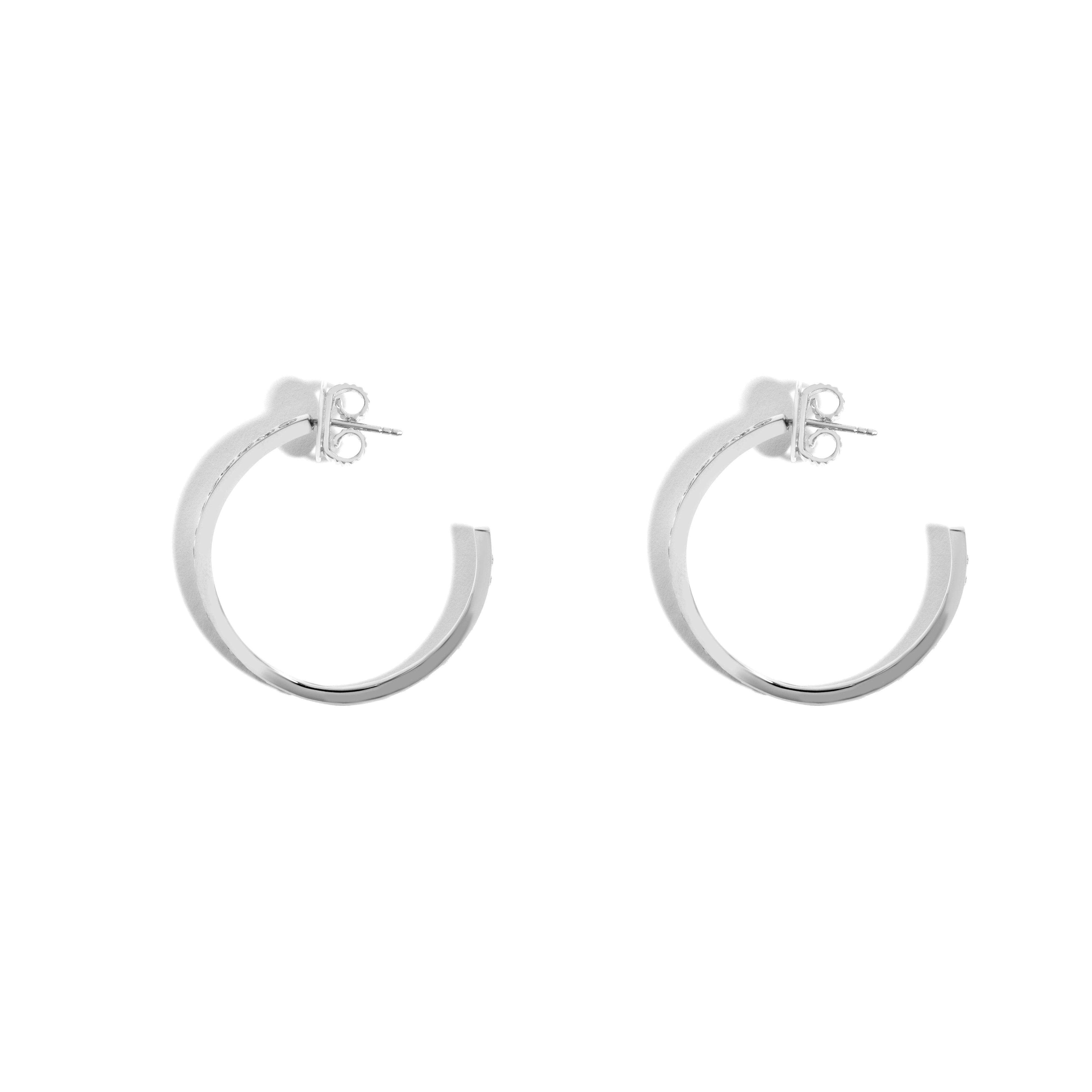 NEW VINTAGE POWER MEDIUM HOOP EARRING IN 18K WHITE GOLD WITH DIAMOND