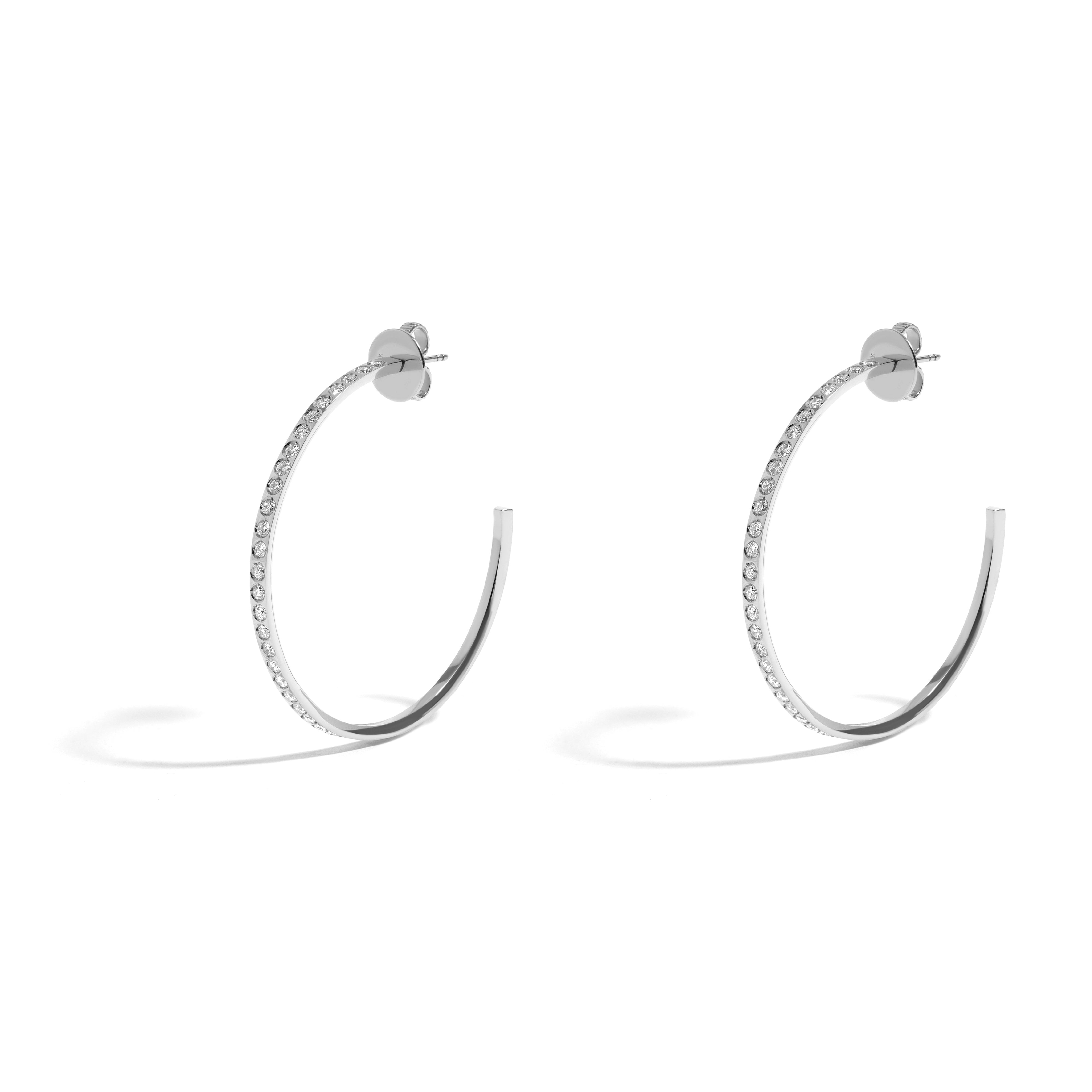 NEW VINTAGE POWER LARGE HOOP EARRING IN 18K WHITE GOLD WITH DIAMOND