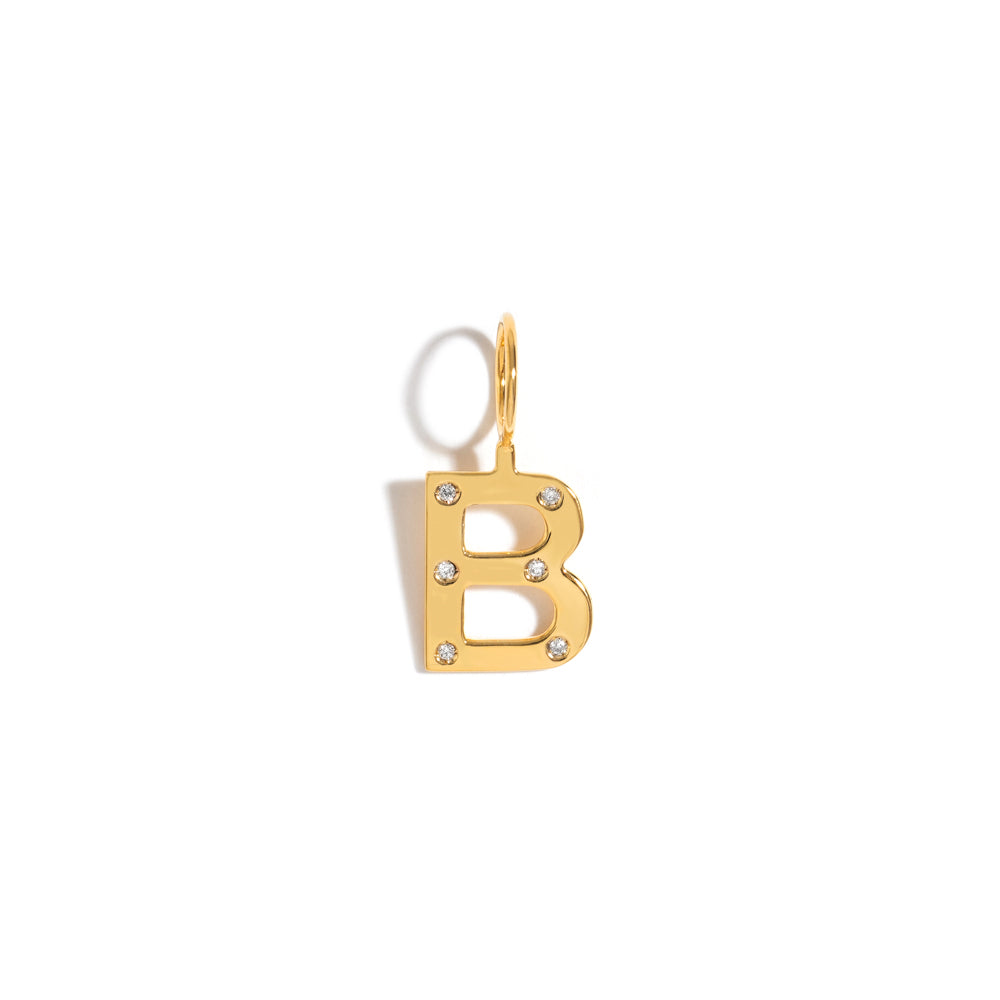 ROCK LETTER PENDANT IN 18K YELLOW GOLD PLATED SILVER WITH DIAMOND