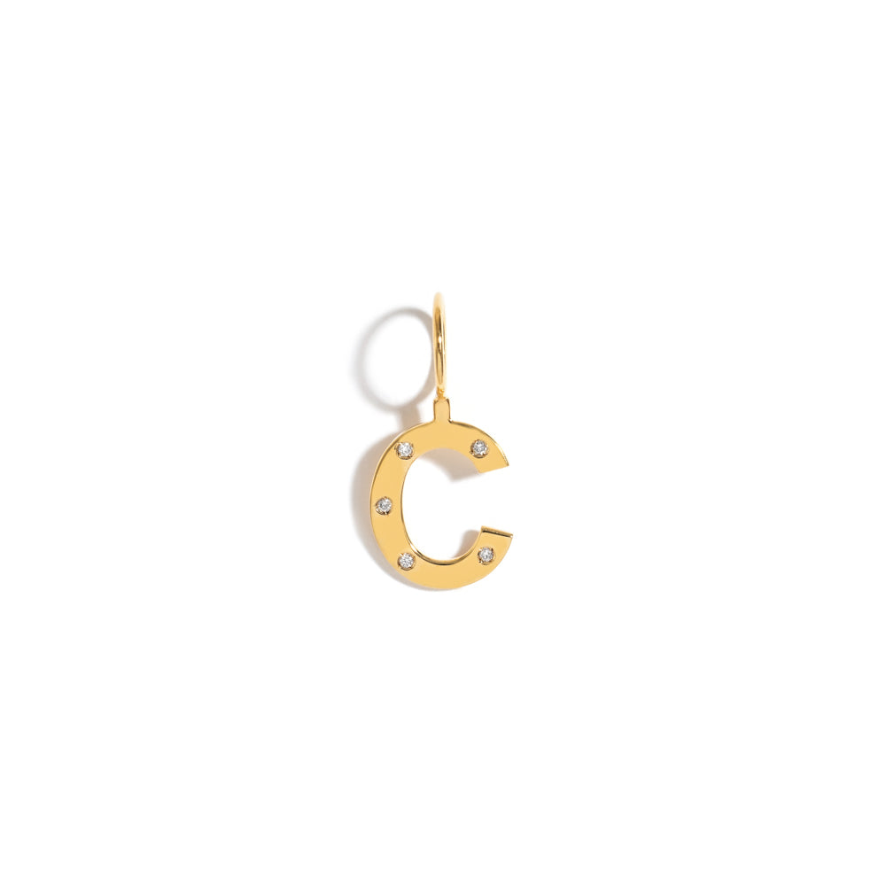 ROCK LETTER PENDANT IN 18K YELLOW GOLD PLATED SILVER WITH DIAMOND