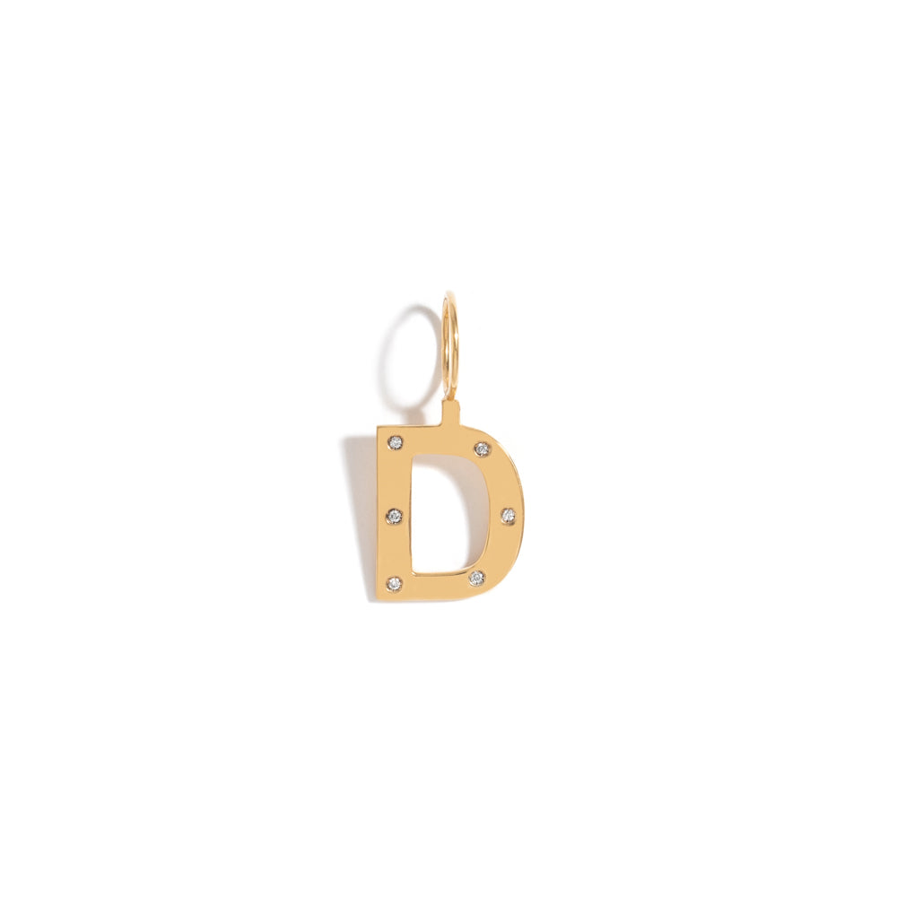 ROCK LETTER PENDANT IN 18K YELLOW GOLD PLATED SILVER WITH DIAMOND