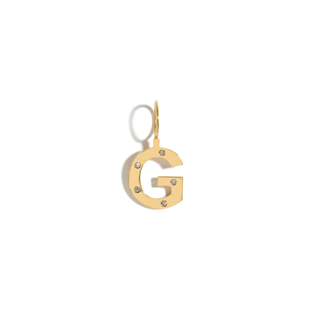 ROCK LETTER PENDANT IN 18K YELLOW GOLD PLATED SILVER WITH DIAMOND