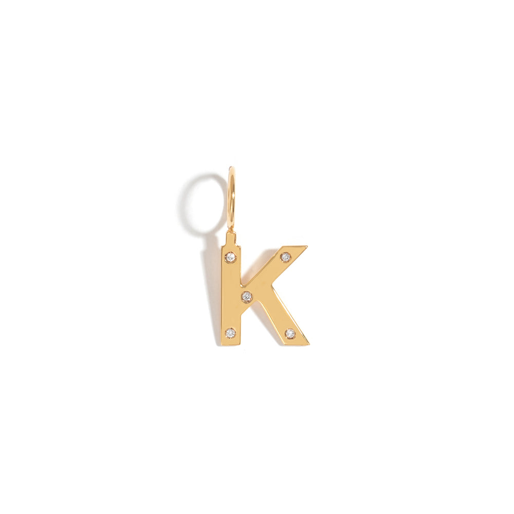 ROCK LETTER PENDANT IN 18K YELLOW GOLD PLATED SILVER WITH DIAMOND