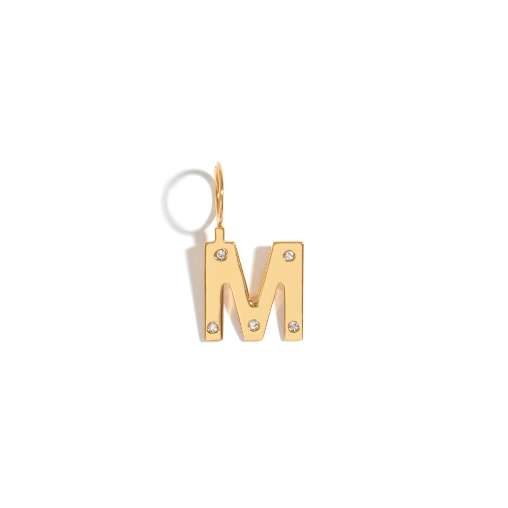 ROCK LETTER PENDANT IN 18K YELLOW GOLD PLATED SILVER WITH DIAMOND