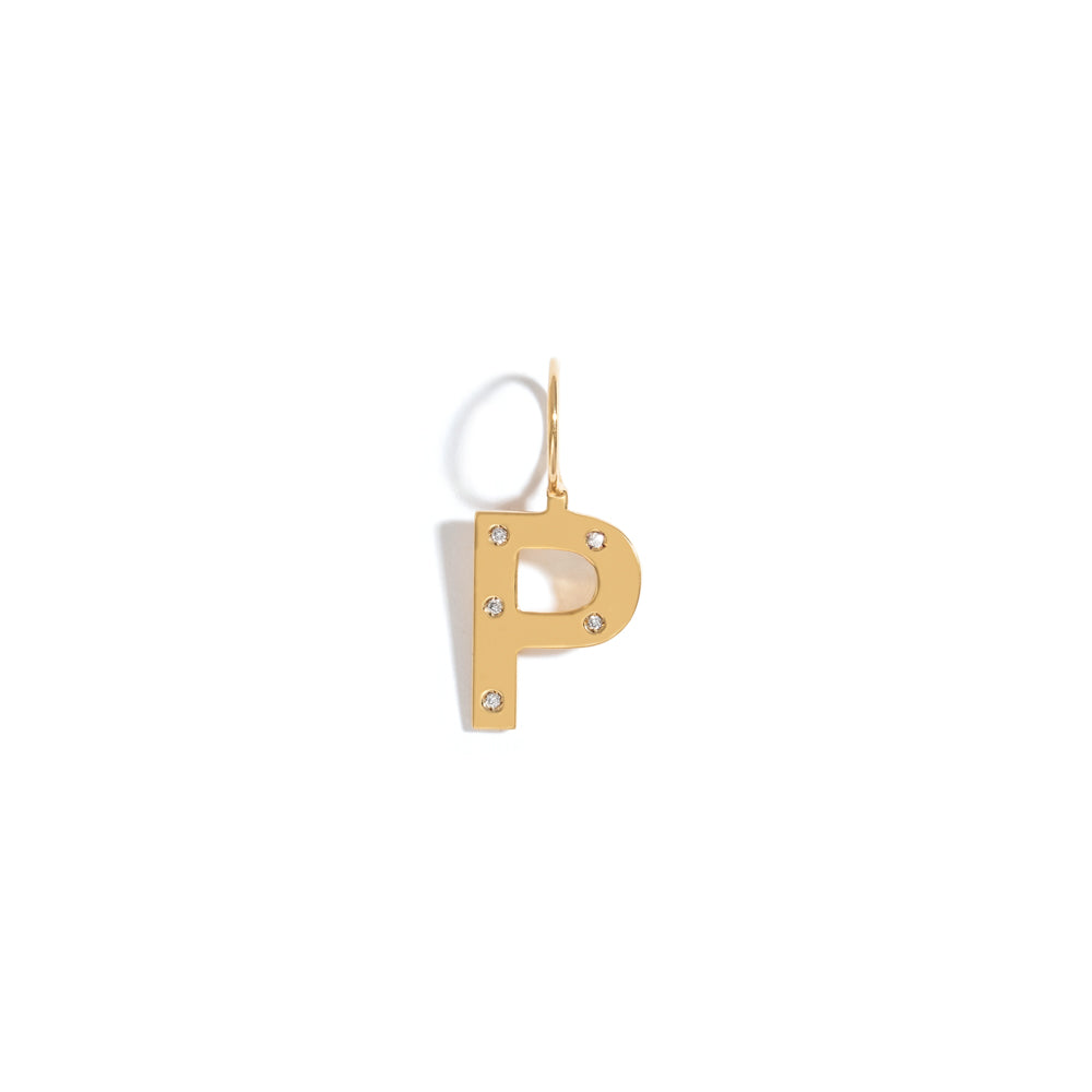 ROCK LETTER PENDANT IN 18K YELLOW GOLD PLATED SILVER WITH DIAMOND