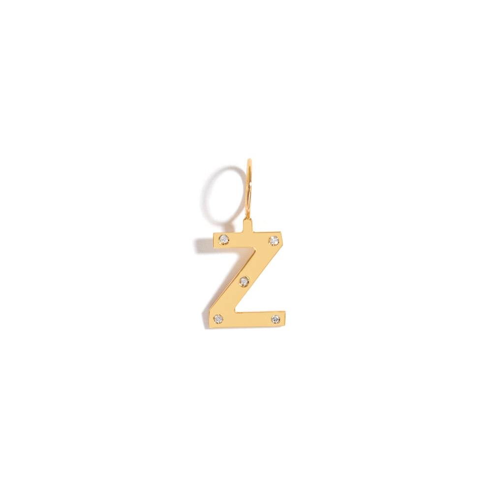 ROCK LETTER PENDANT IN 18K YELLOW GOLD PLATED SILVER WITH DIAMOND