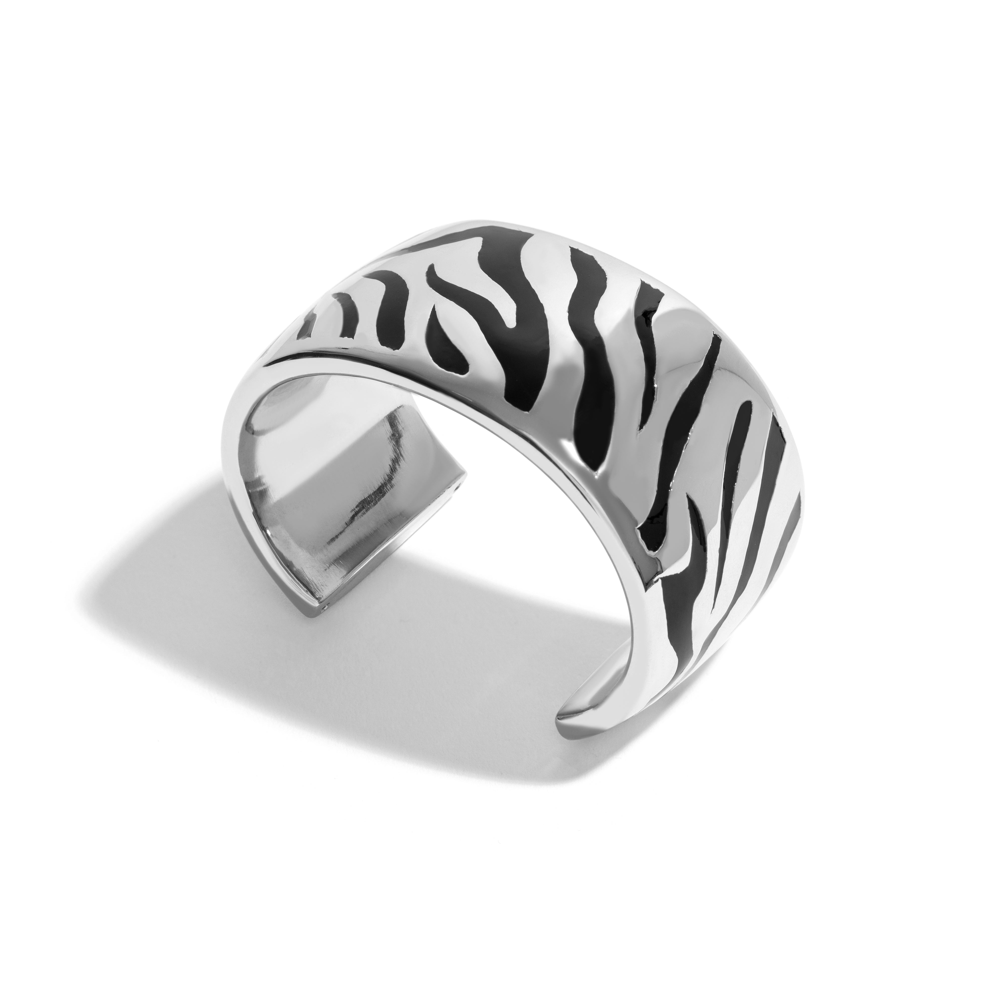 ZEBRA CUFF | 18K WHITE GOLD PLATED SILVER WITH BLACK ENAMEL DETAILS