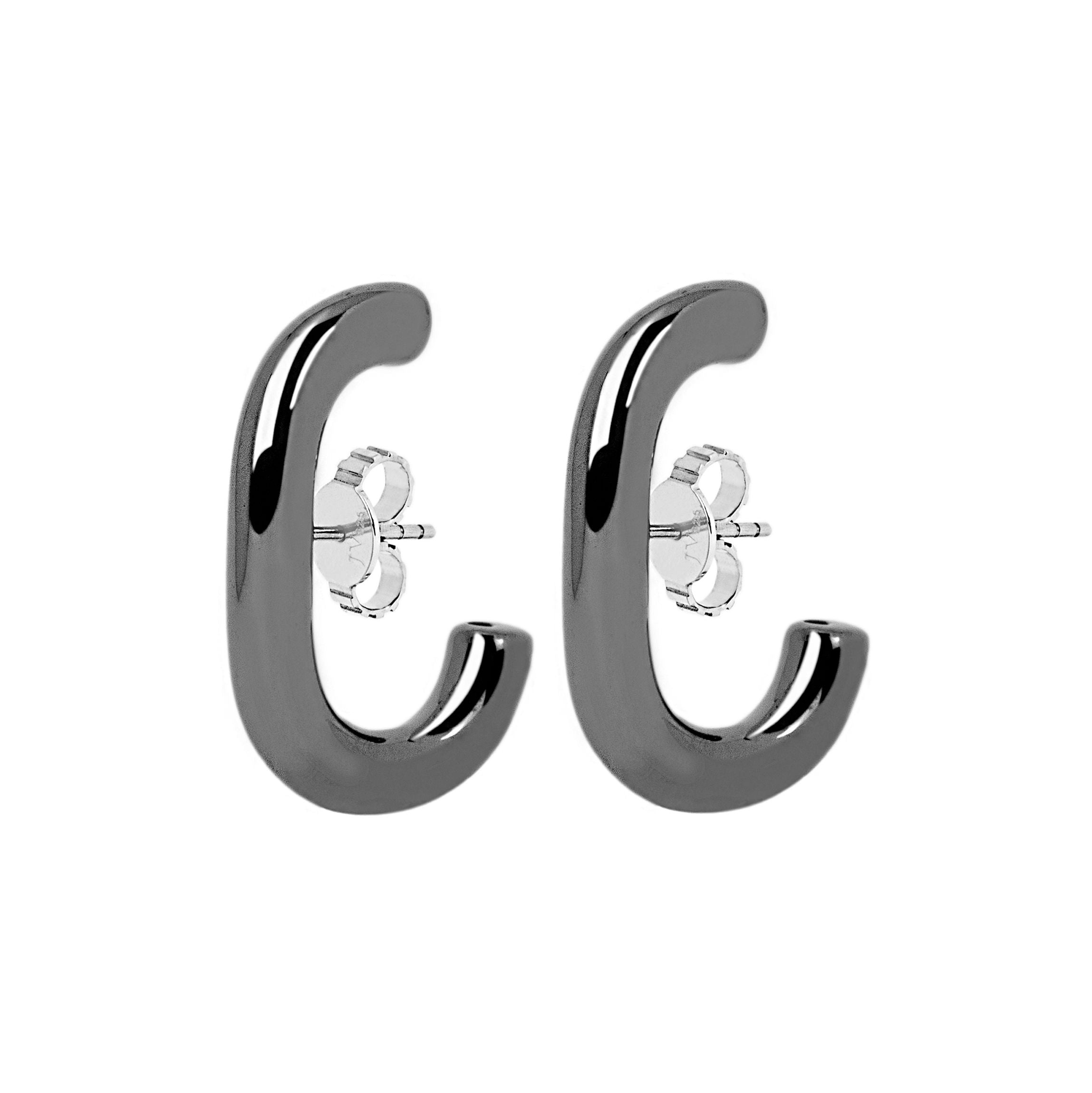 EAR HOOK IN BLACK RHODIUM PLATED SILVER