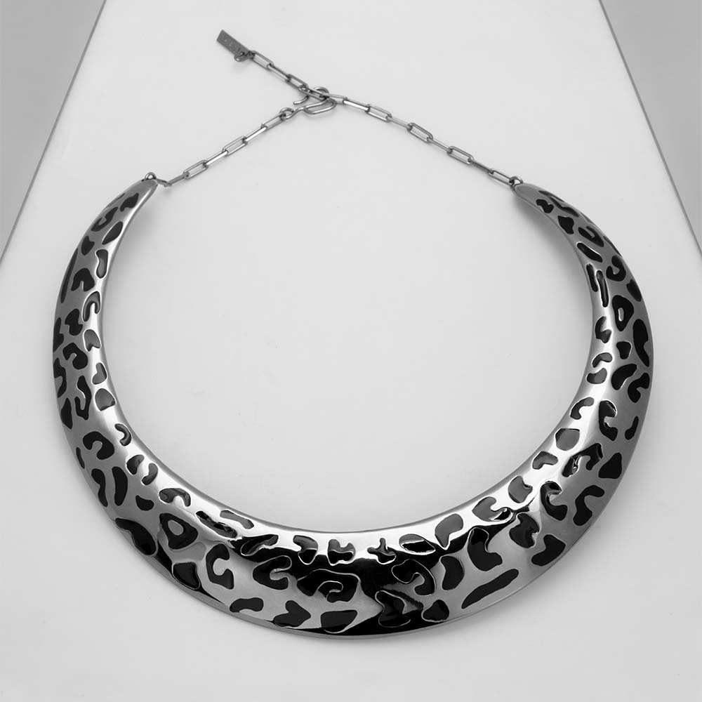 MAXI BLACK LEOPARDO NECKLACE IN BLACK RHODIUM PLATED SILVER WITH ENAMEL DETAILS