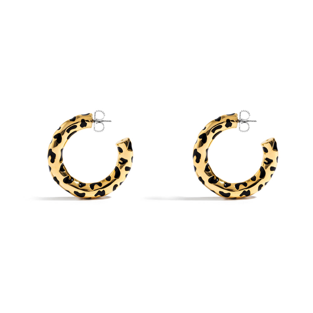 MEDIUM LEOPARDO HOOPS IN 18K YELLOW GOLD PLATED SILVER WITH ENAMEL DETAILS