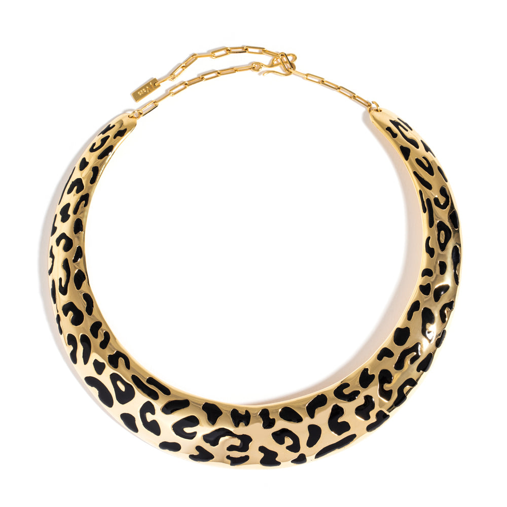 MAXI LEOPARDO NECKLACE IN 18K YELLOW GOLD PLATED SILVER WITH ENAMEL DETAILS