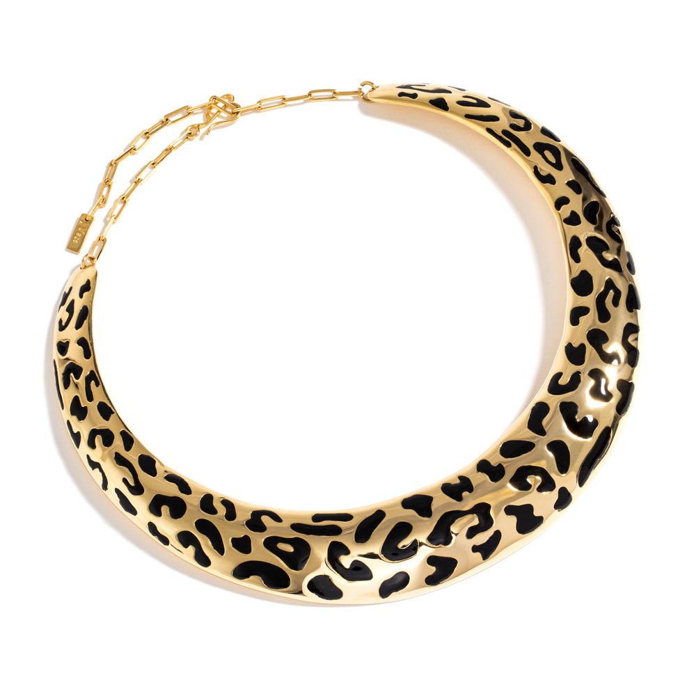 MAXI LEOPARDO NECKLACE IN 18K YELLOW GOLD PLATED SILVER WITH ENAMEL DETAILS