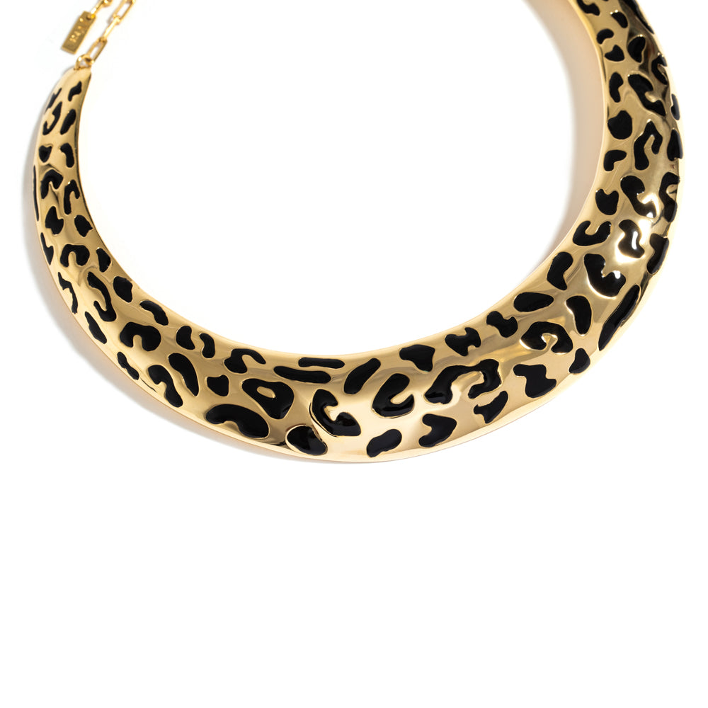 MAXI LEOPARDO NECKLACE IN 18K YELLOW GOLD PLATED SILVER WITH ENAMEL DETAILS