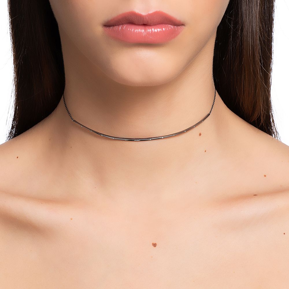 PISCINE MINI CHOKER IN BLACK RHODIUM PLATED 18K WHITE GOLD WITH DIAMOND