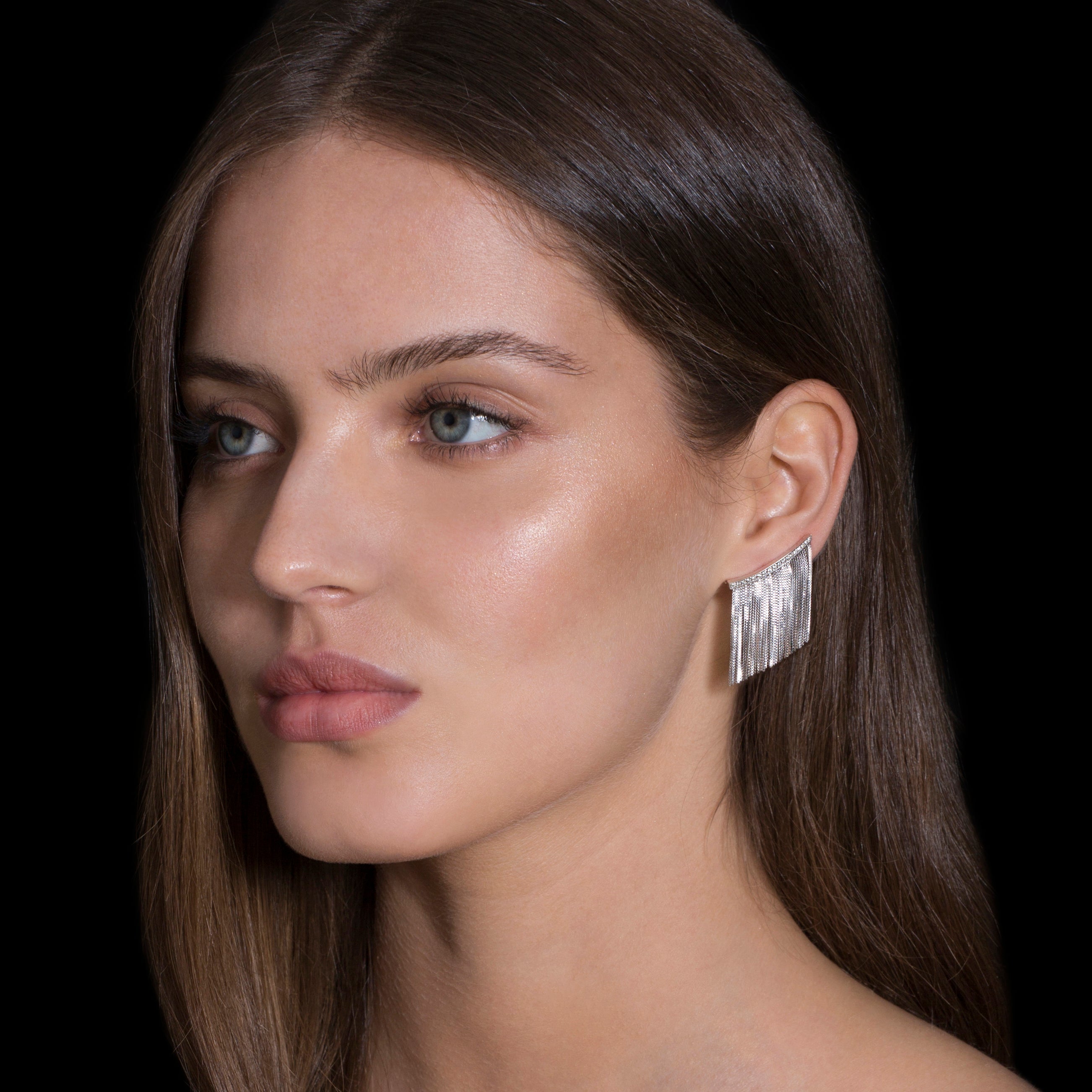 LOVE NY LARGE COMET FRINGE EARRING IN 18K WHITE GOLD WITH DIAMOND