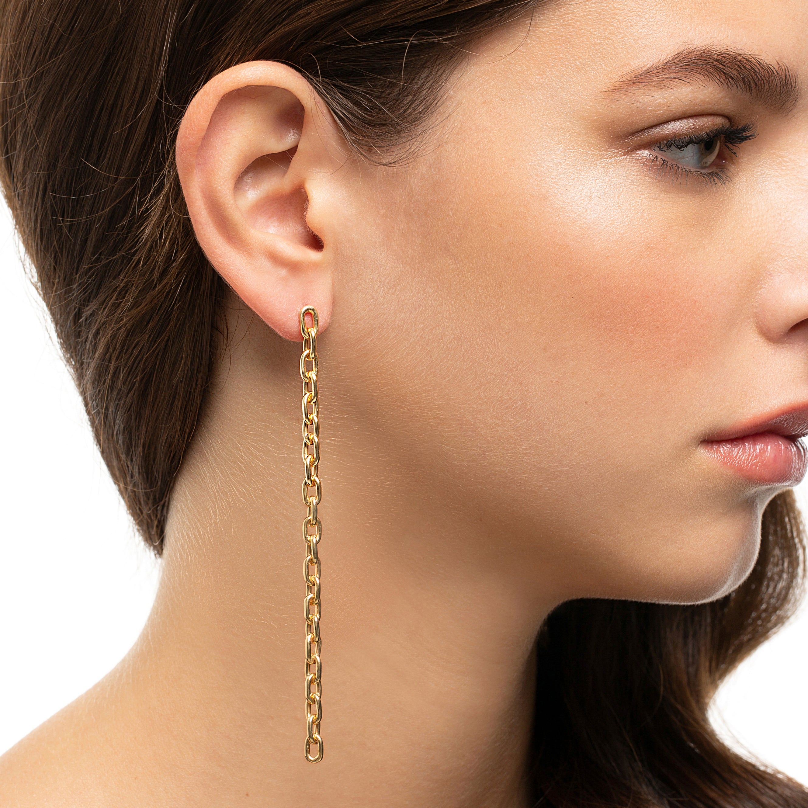 CHAIN LONG EARRING IN 18K YELLOW GOLD PLATED SILVER