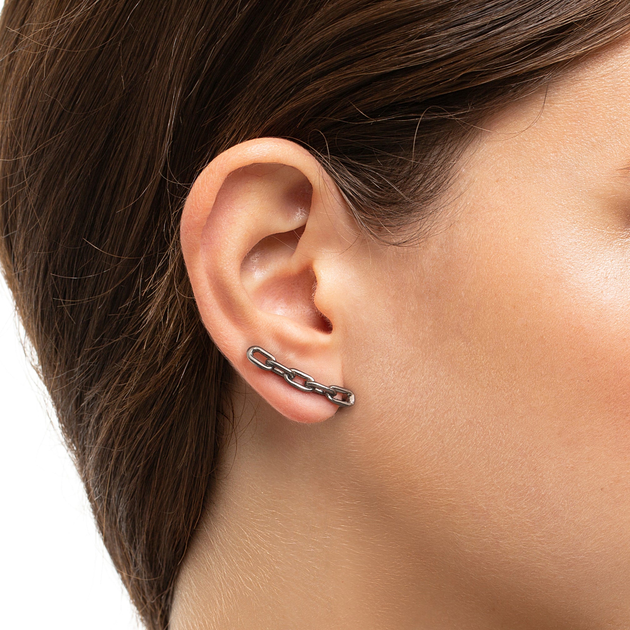 CHAIN COMET EARRING IN BLACK RHODIUM PLATED SILVER