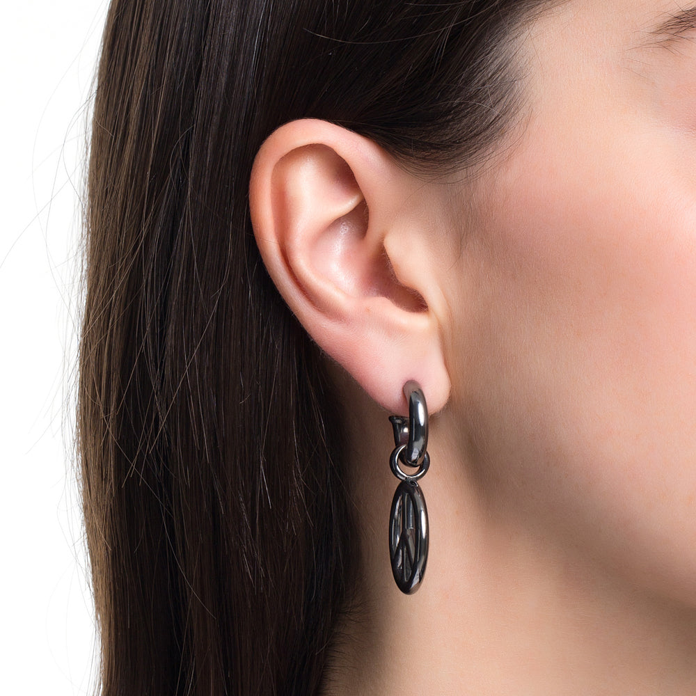 POP CHAIN MINI HOOP IN BLACK RHODIUM PLATED SILVER