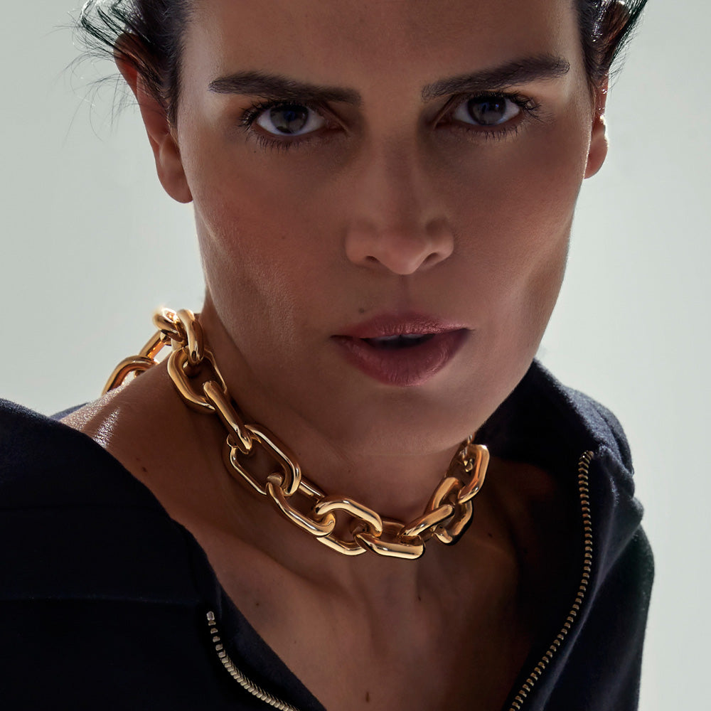 LARGE CHAIN NECKLACE IN 18K YELLOW GOLD PLATED SILVER