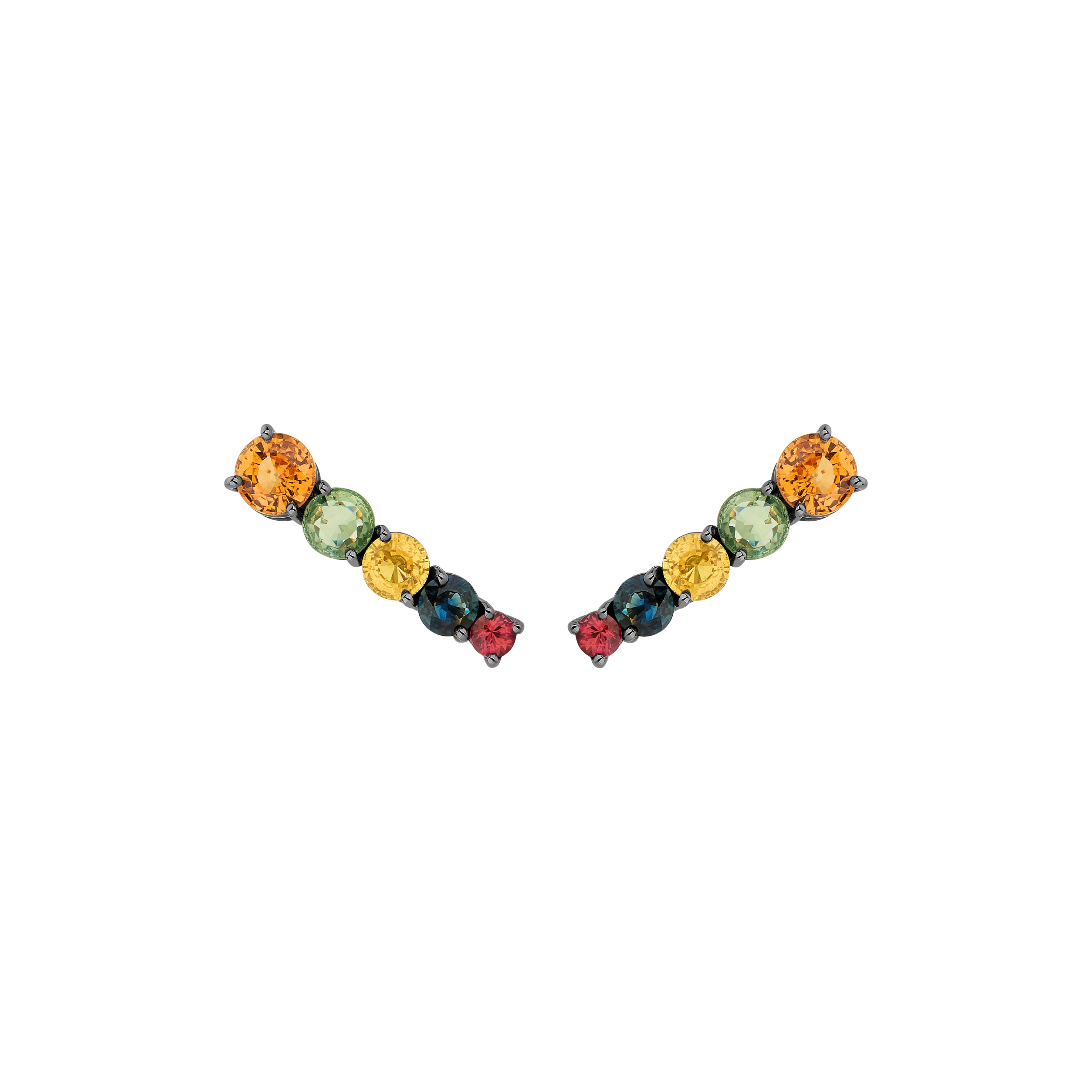 LARGE ROCK STAR COMET EARRING IN BLACK RHODIUM PLATED 18K WHITE GOLD WITH MULTICOLORED SAPPHIRE