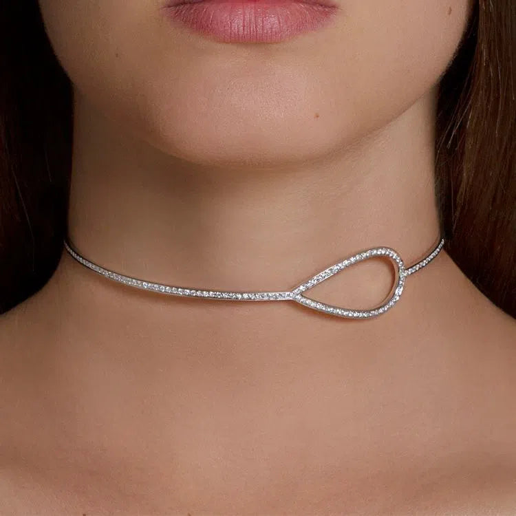 DROP DIAMOND CHOKER IN 18K WHITE GOLD WITH DIAMOND
