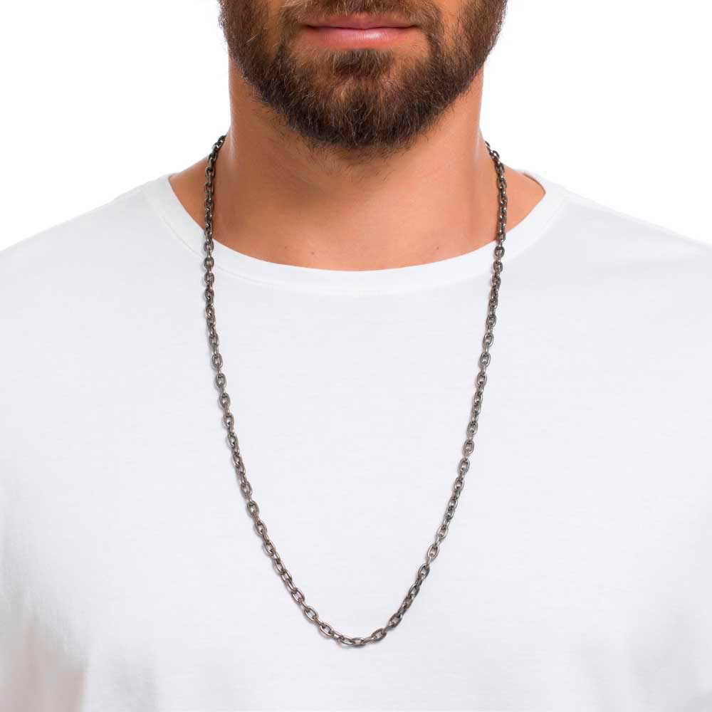 Solid Chain Necklace With Black Rhodium Plated Silver