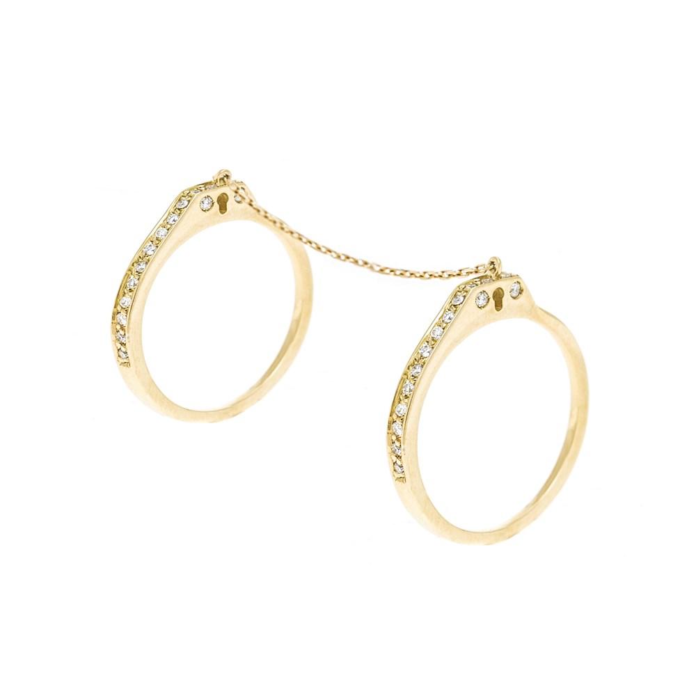 Handcuff Ring With Ring In Yellow Gold 18K With Diamonds 0,35Ct