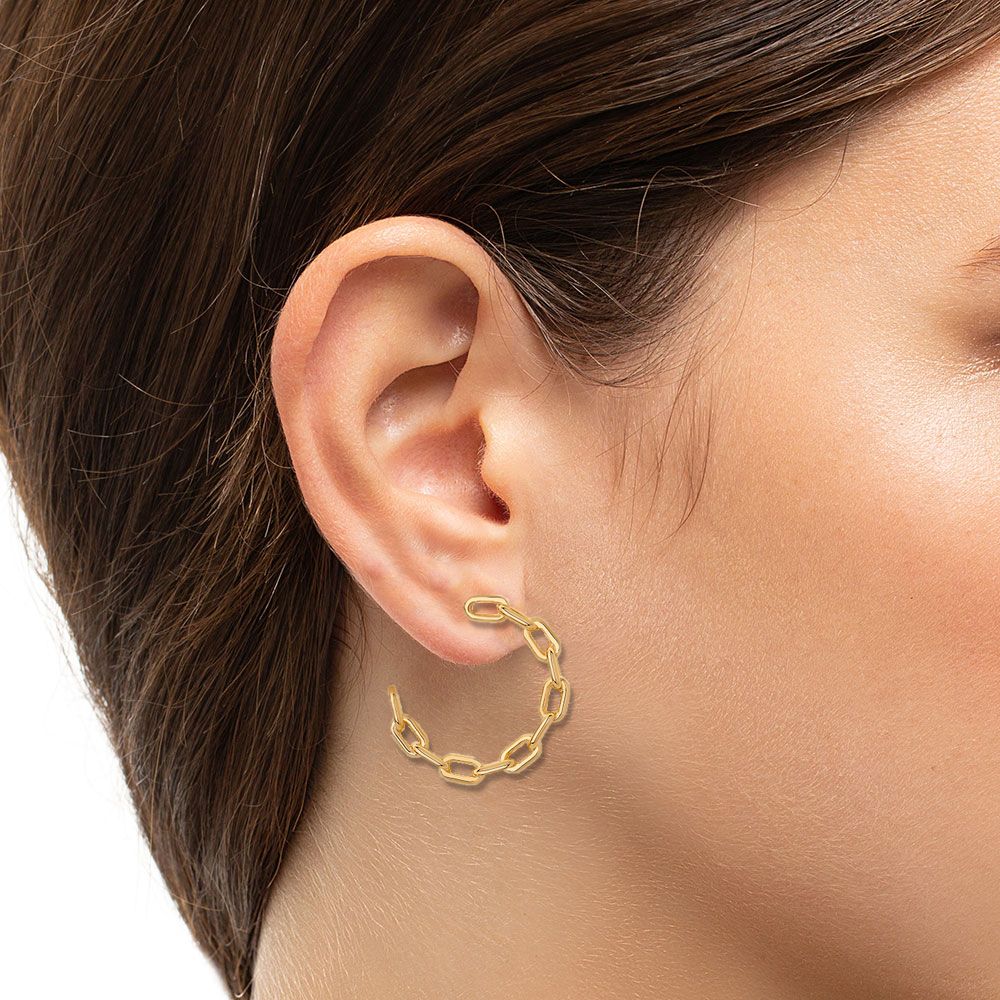 SMALL CHAIN HOOP EARRING IN 18K YELLOW GOLD PLATED SILVER