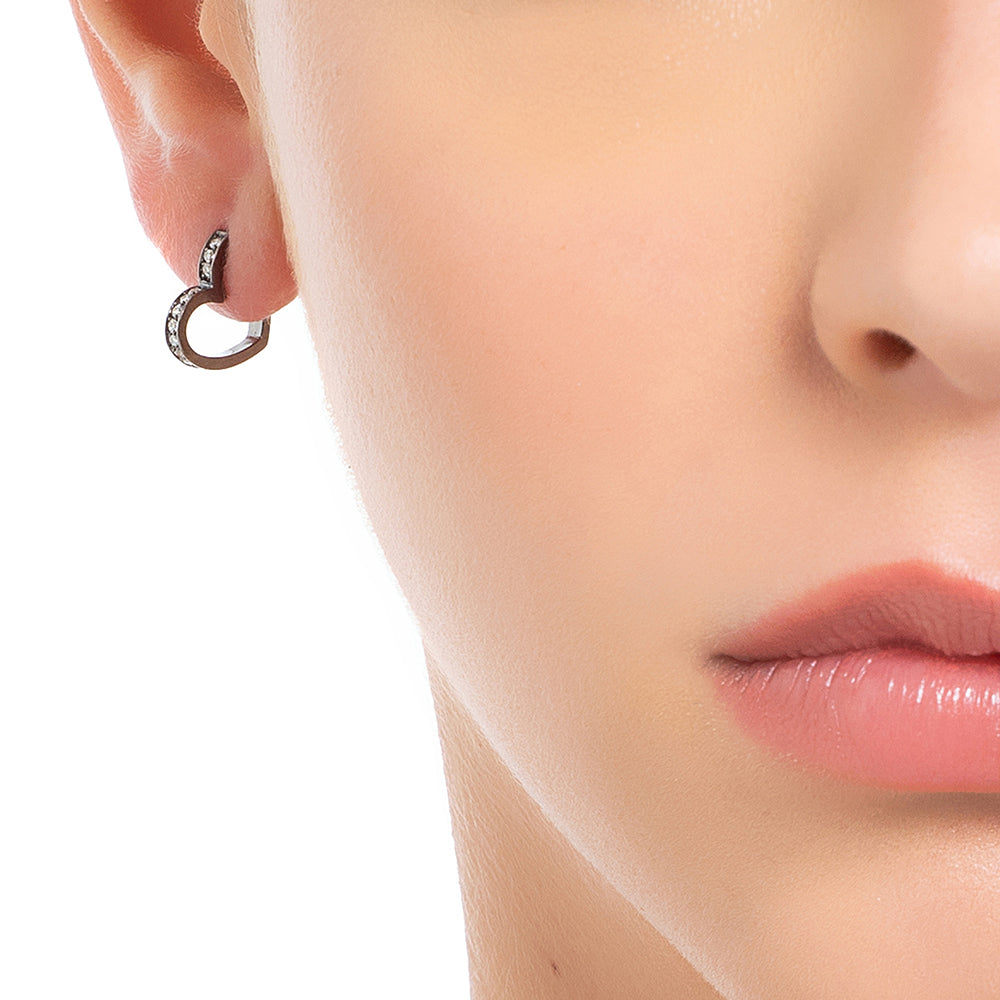 PISCINE SINGLE HEART EARRING IN BLACK RHODIUM PLATED 18K WHITE GOLD WITH DIAMOND