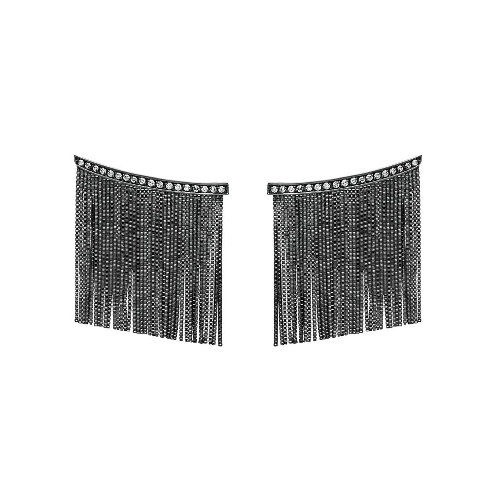 Love Ny Large Diamond Fringe Earrings With 18K White Gold With Black Rhodium