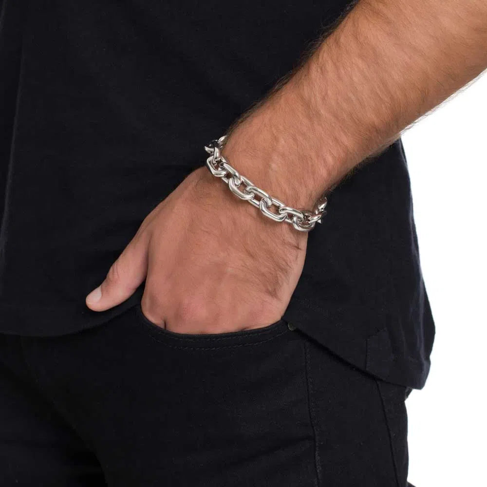 Jv Man II Chain Bracelet With White Rhodium Plated Silver