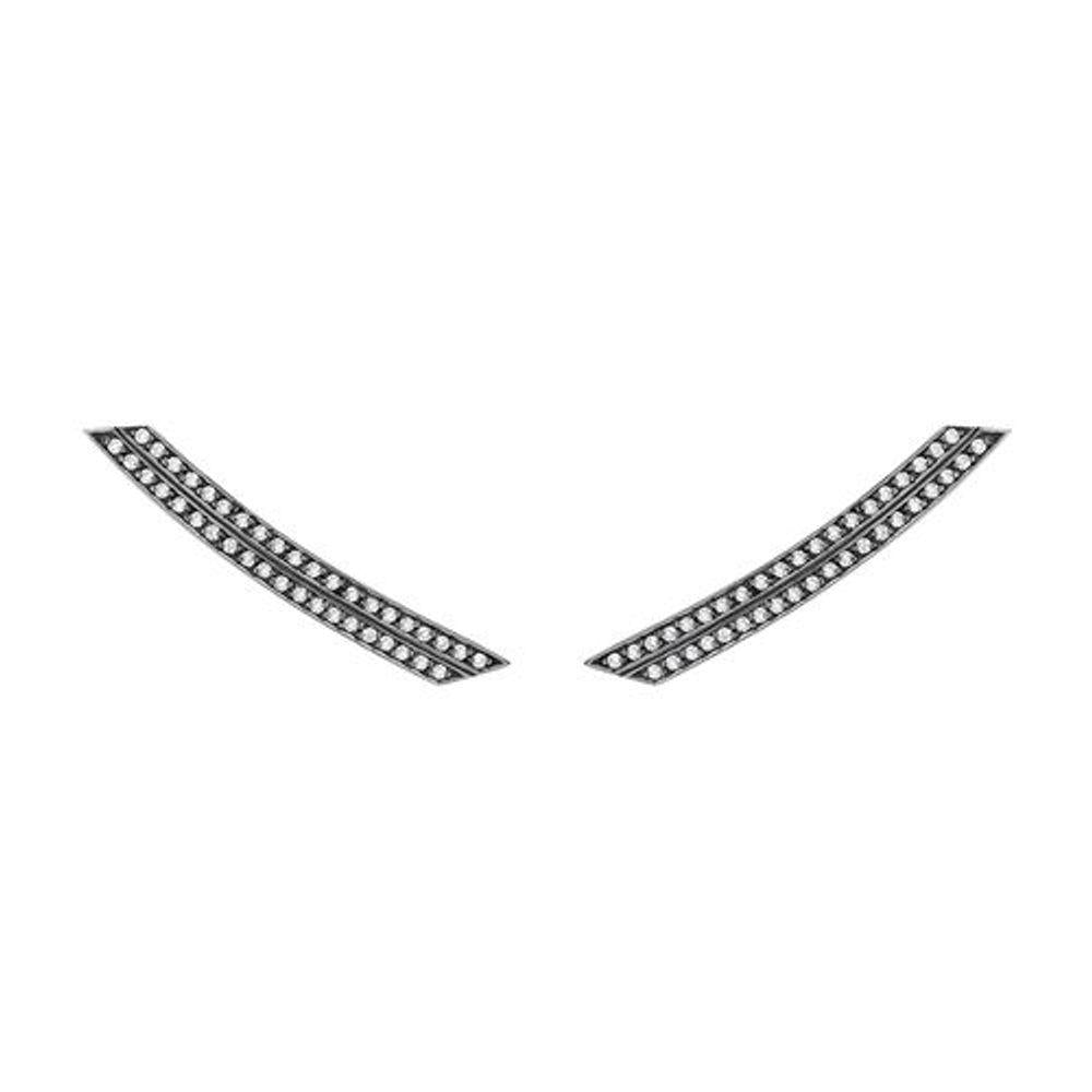 Slim Deco Comet Earrings With 18K White Gold With Black Rodhium, Sapphire And Light Light Brown Diamonds